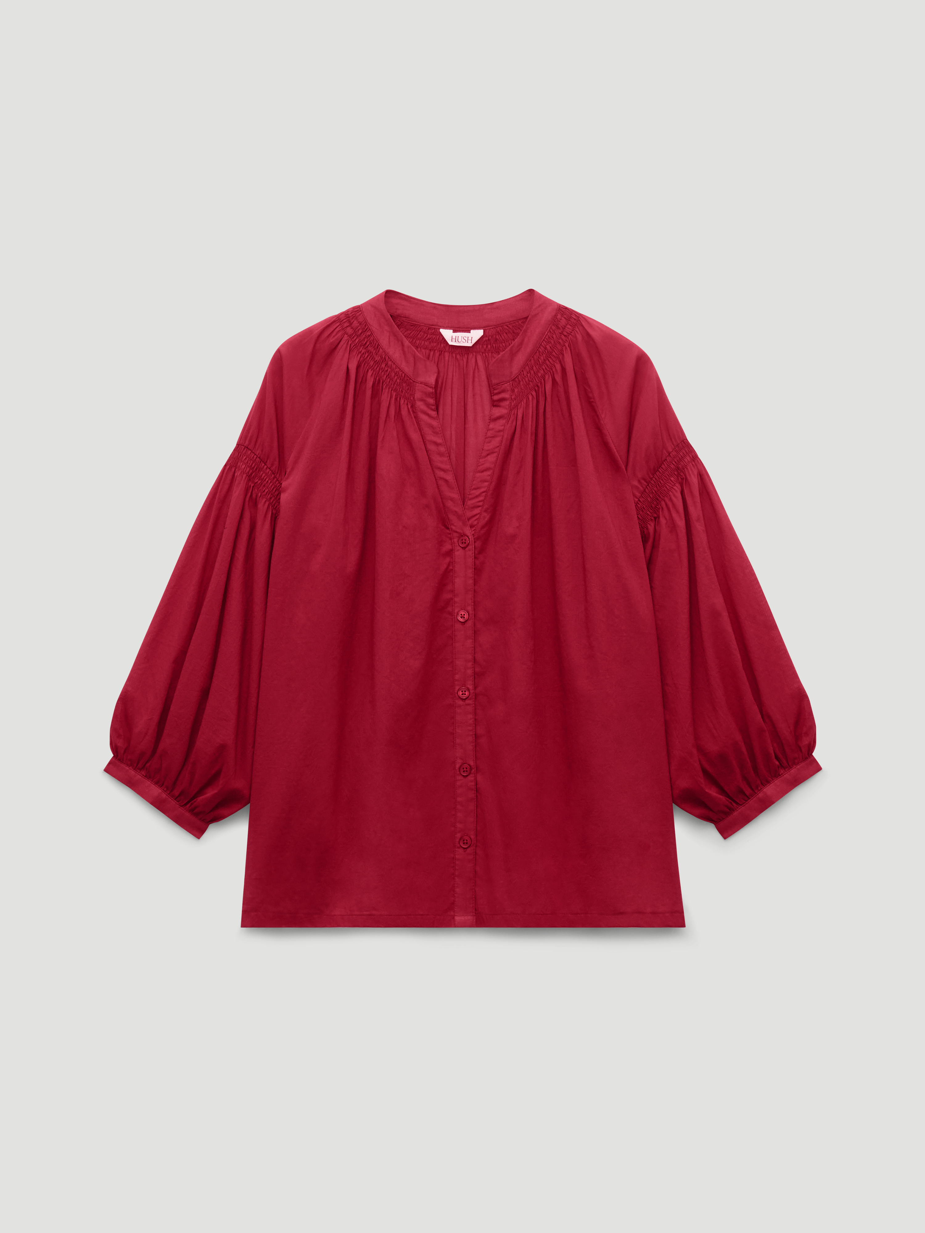Mila Gathered Sleeve Cotton Voile Blouse - Red | Hush