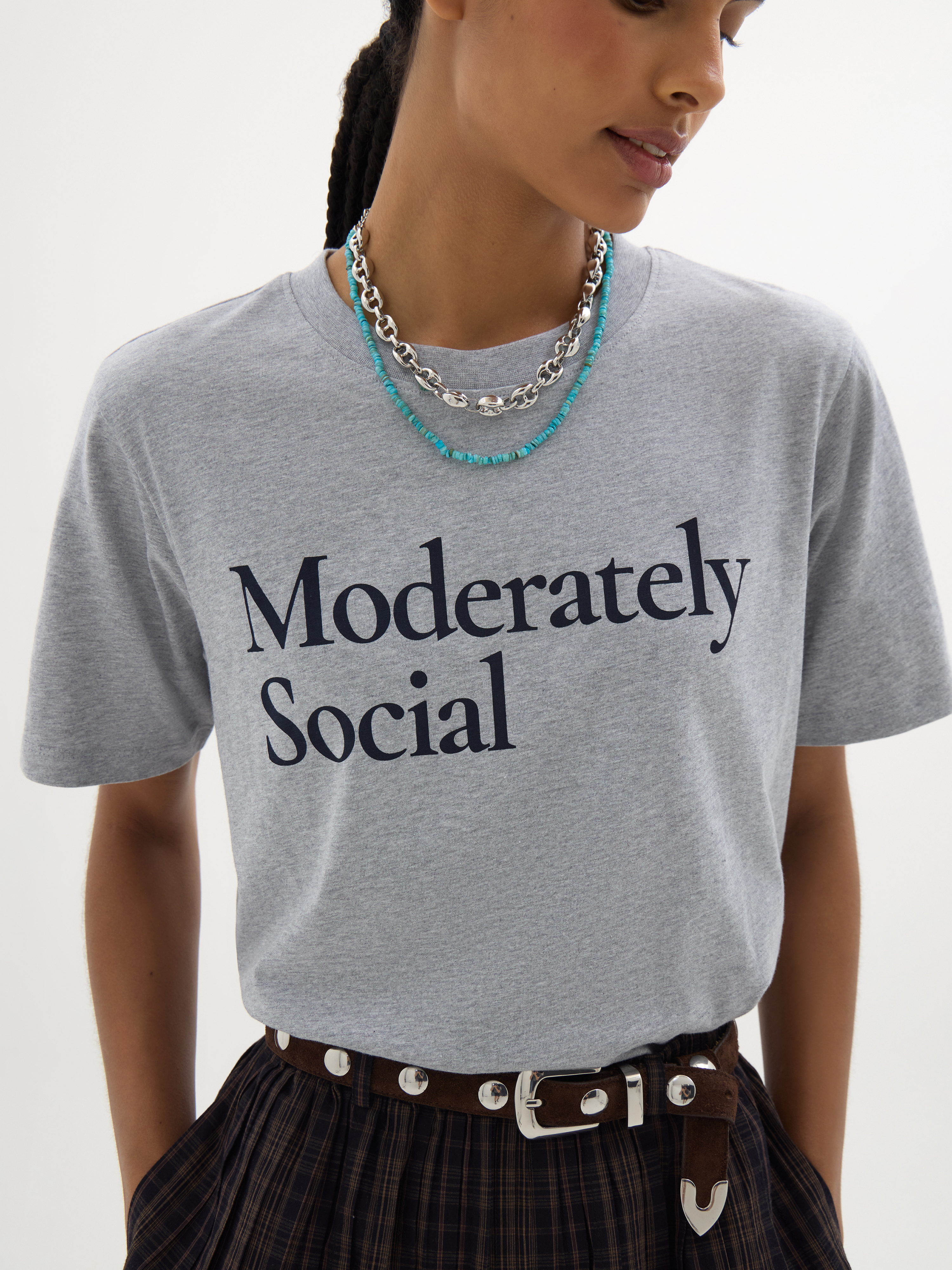 Moderately Social Graphic T-Shirt - Grey Marl | Hush