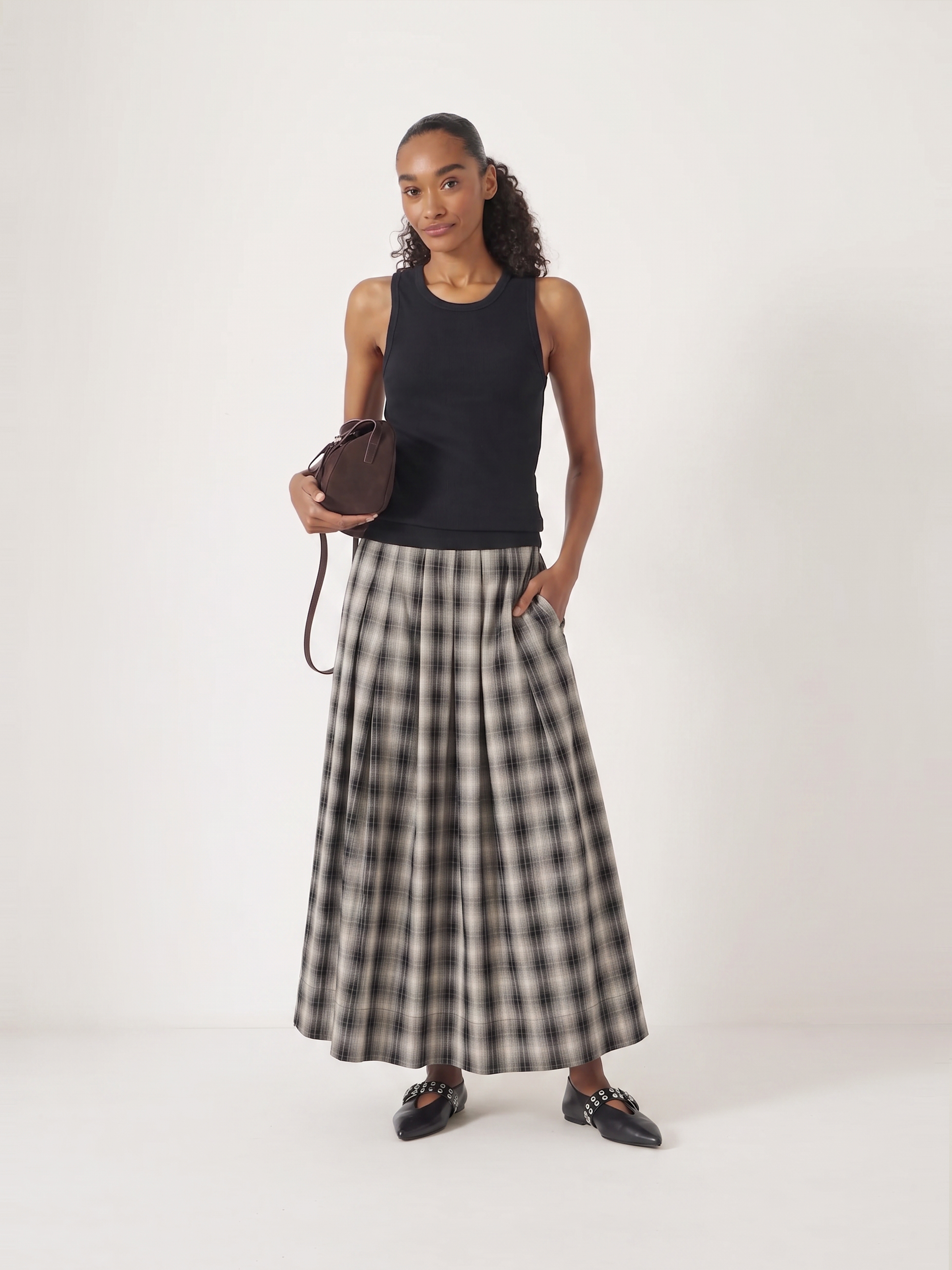 Ivy Check Pleat Release Midi Skirt | Check Multi | hush