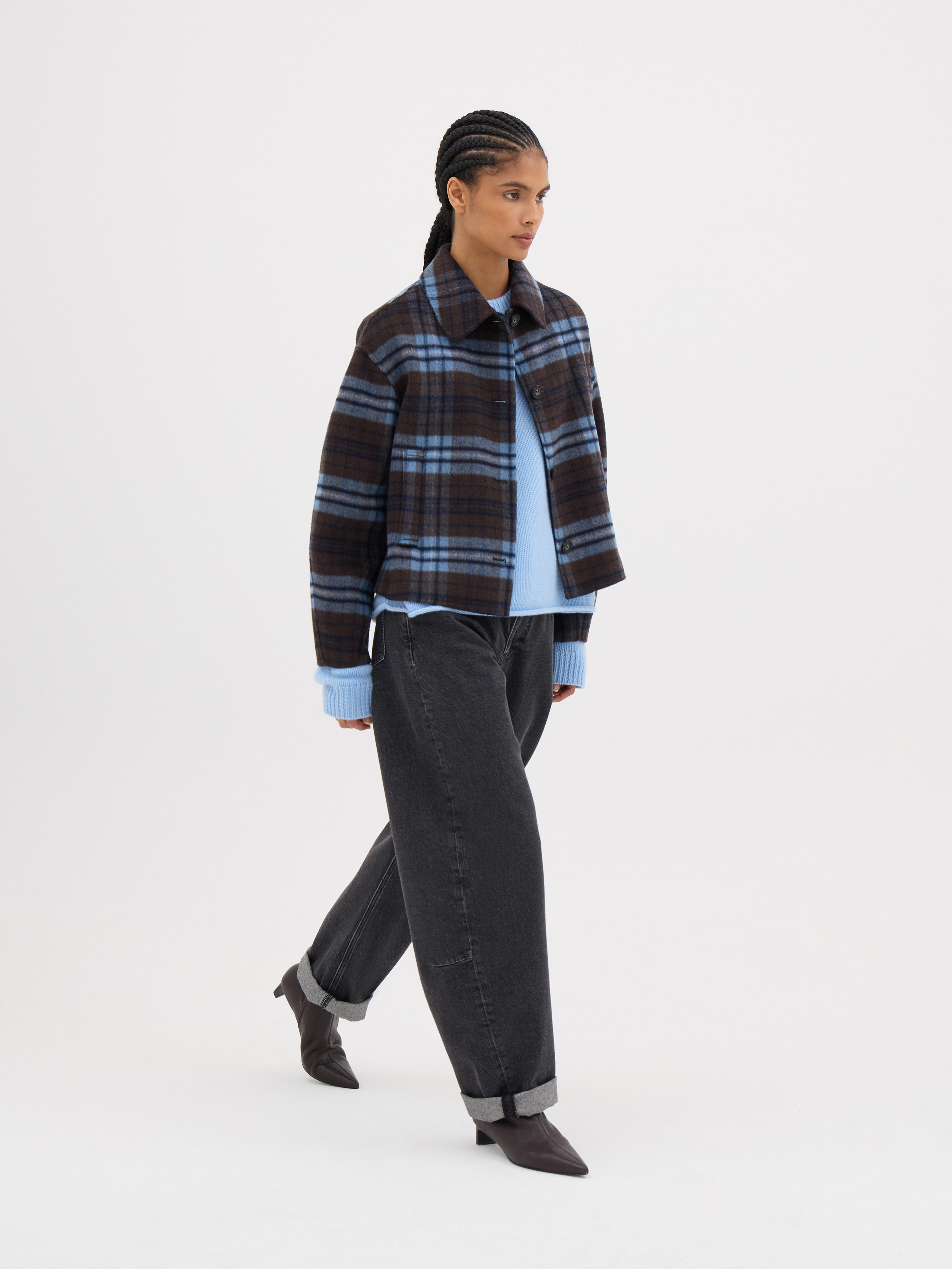 Rix Double Faced Wool Check Jacket - Blue Brown Check | Hush