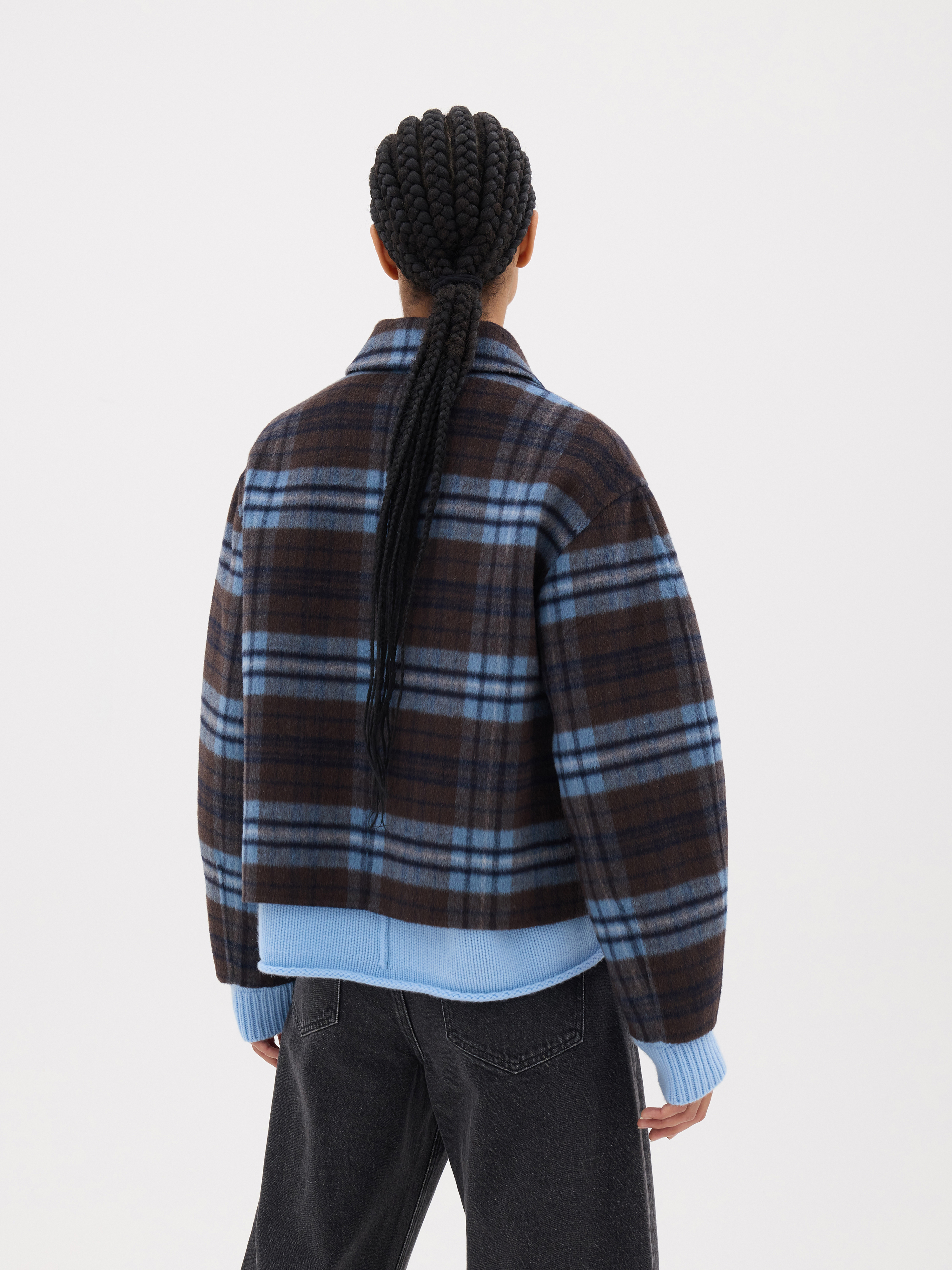 Rix Double Faced Wool Check Jacket - Blue Brown Check | Hush