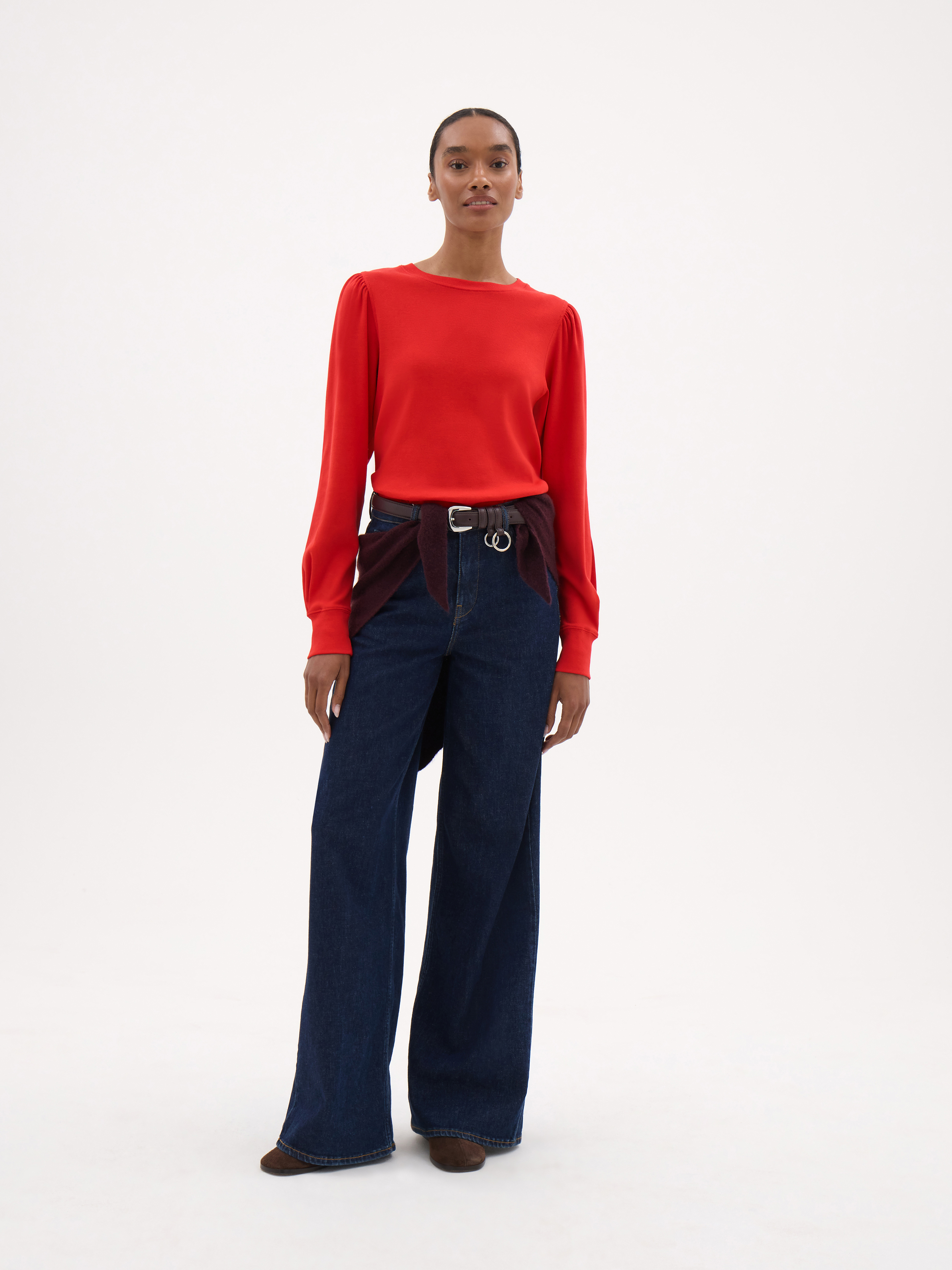 Emily Puff Sleeve Jersey Top - True Red | Hush