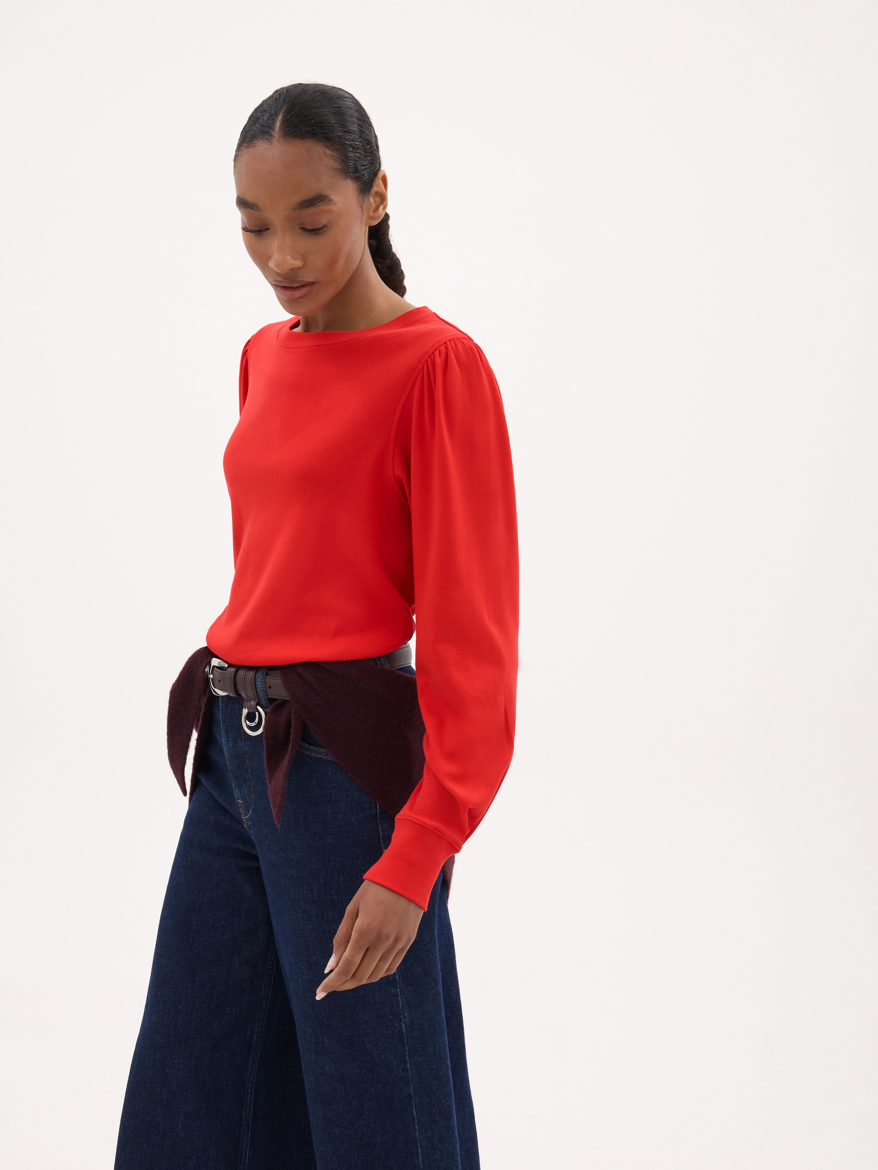 Emily Puff Sleeve Jersey Top - True Red | Hush