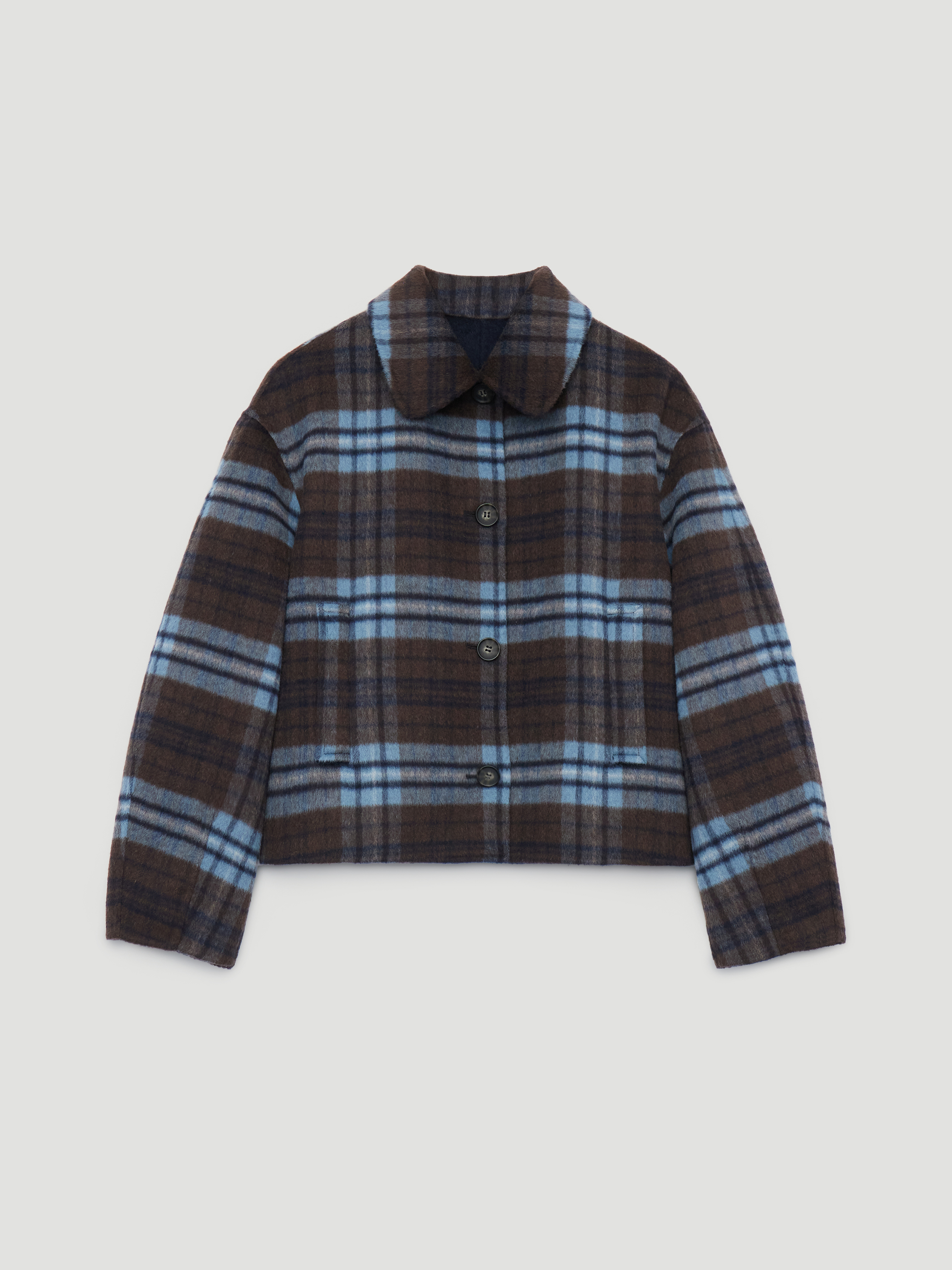 Rix Double Faced Wool Check Jacket - Blue Brown Check | Hush