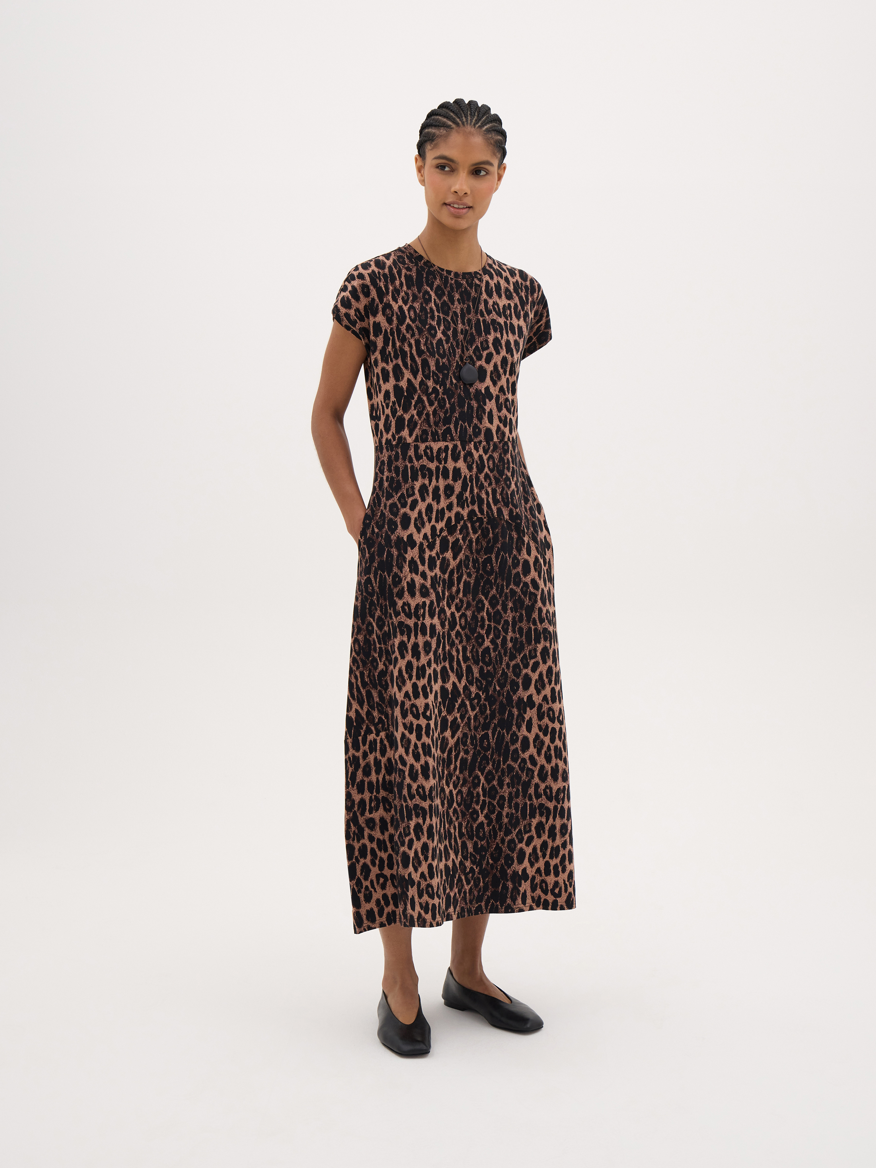cap sleeve jersey midi dress Barrel - Natural Leopard Brown everyday black mini dress