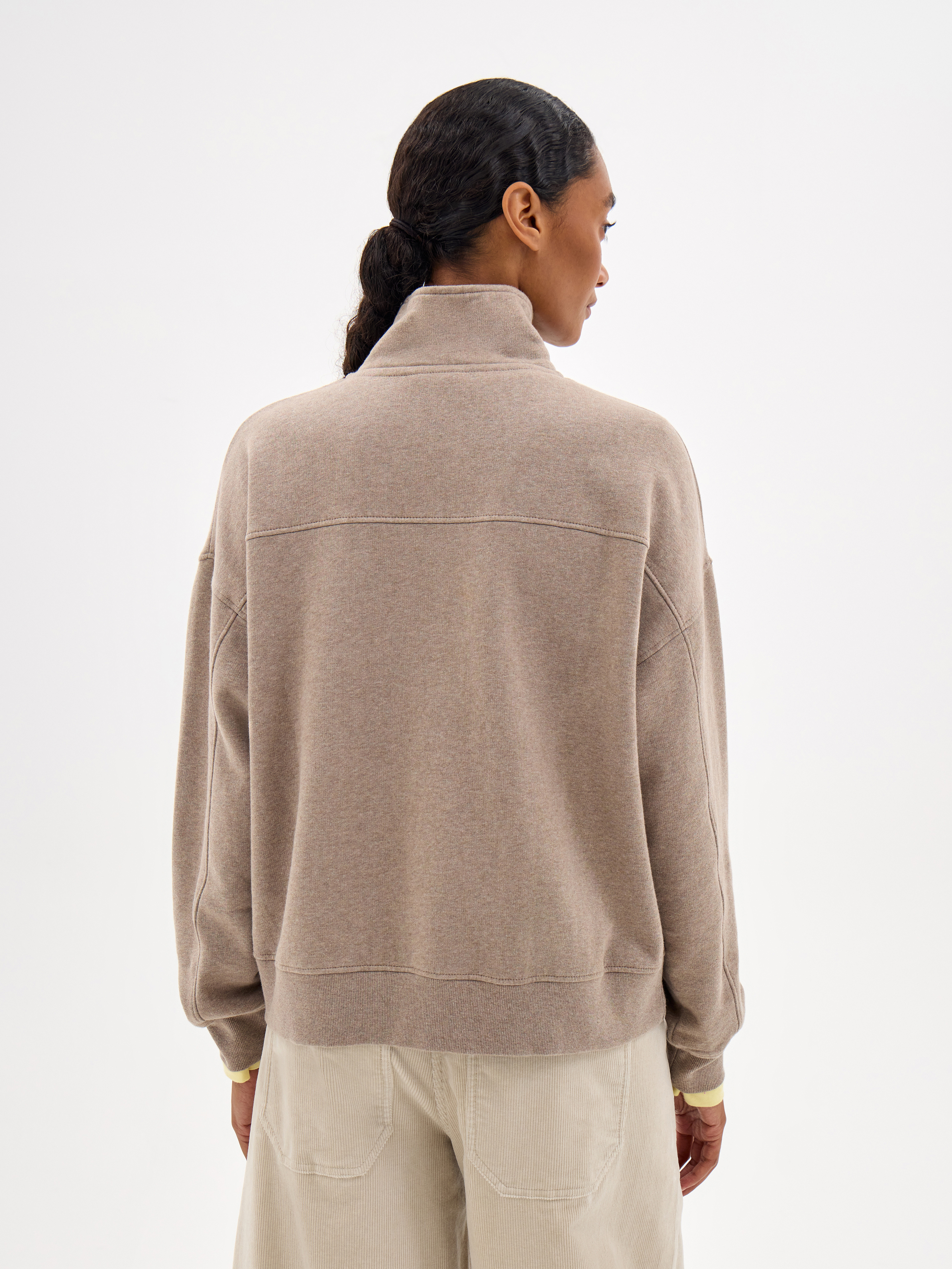 Enid Quarter Zip Cotton Sweatshirt - Light Brown Marl | Hush