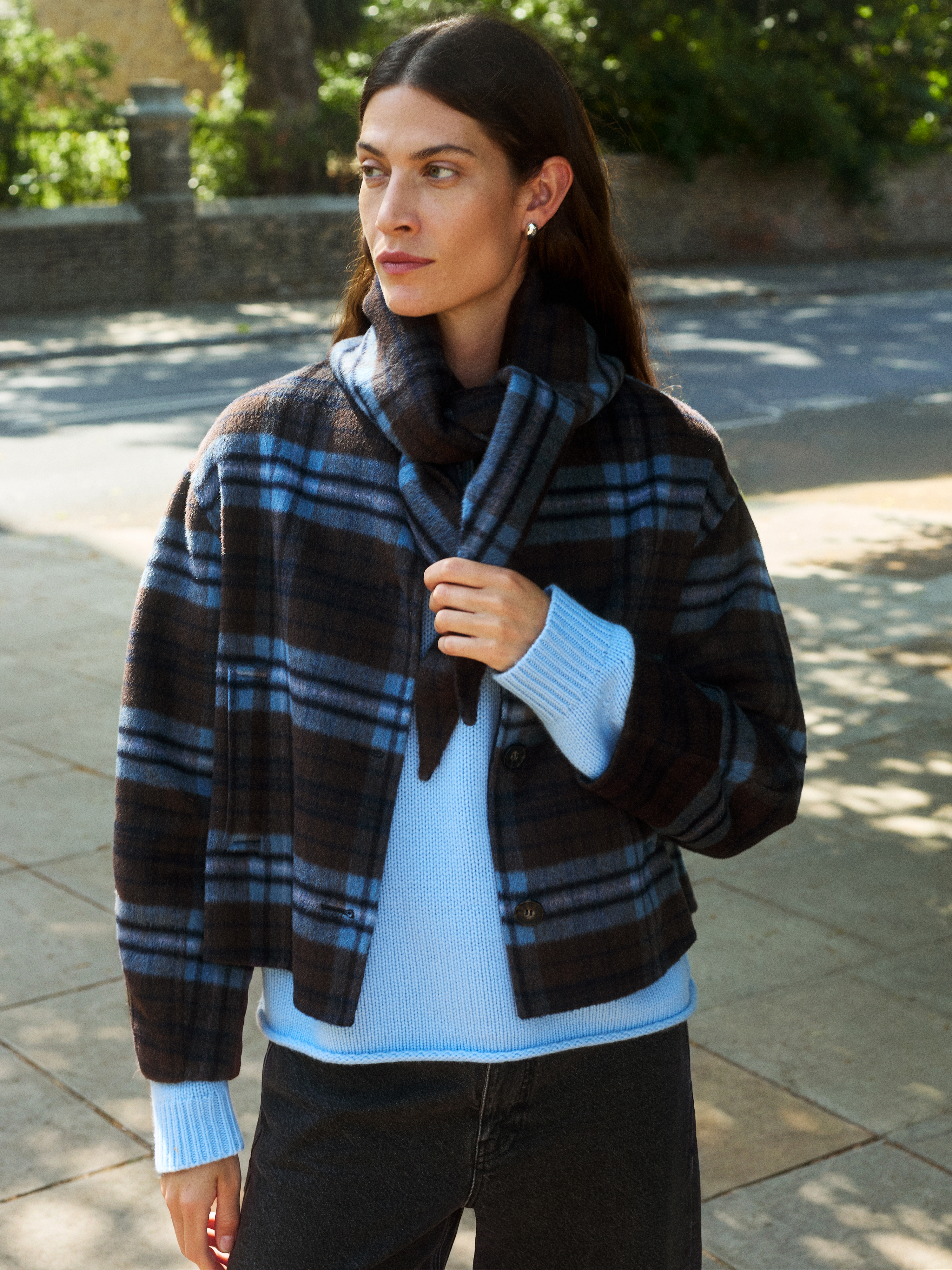 Rix Double Faced Wool Check Jacket - Blue Brown Check | Hush