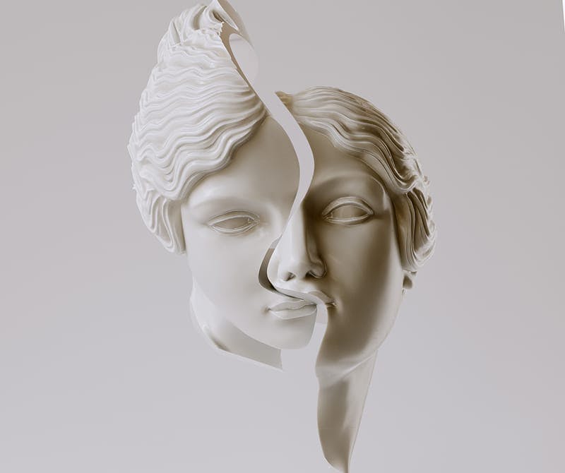 statue face split in half