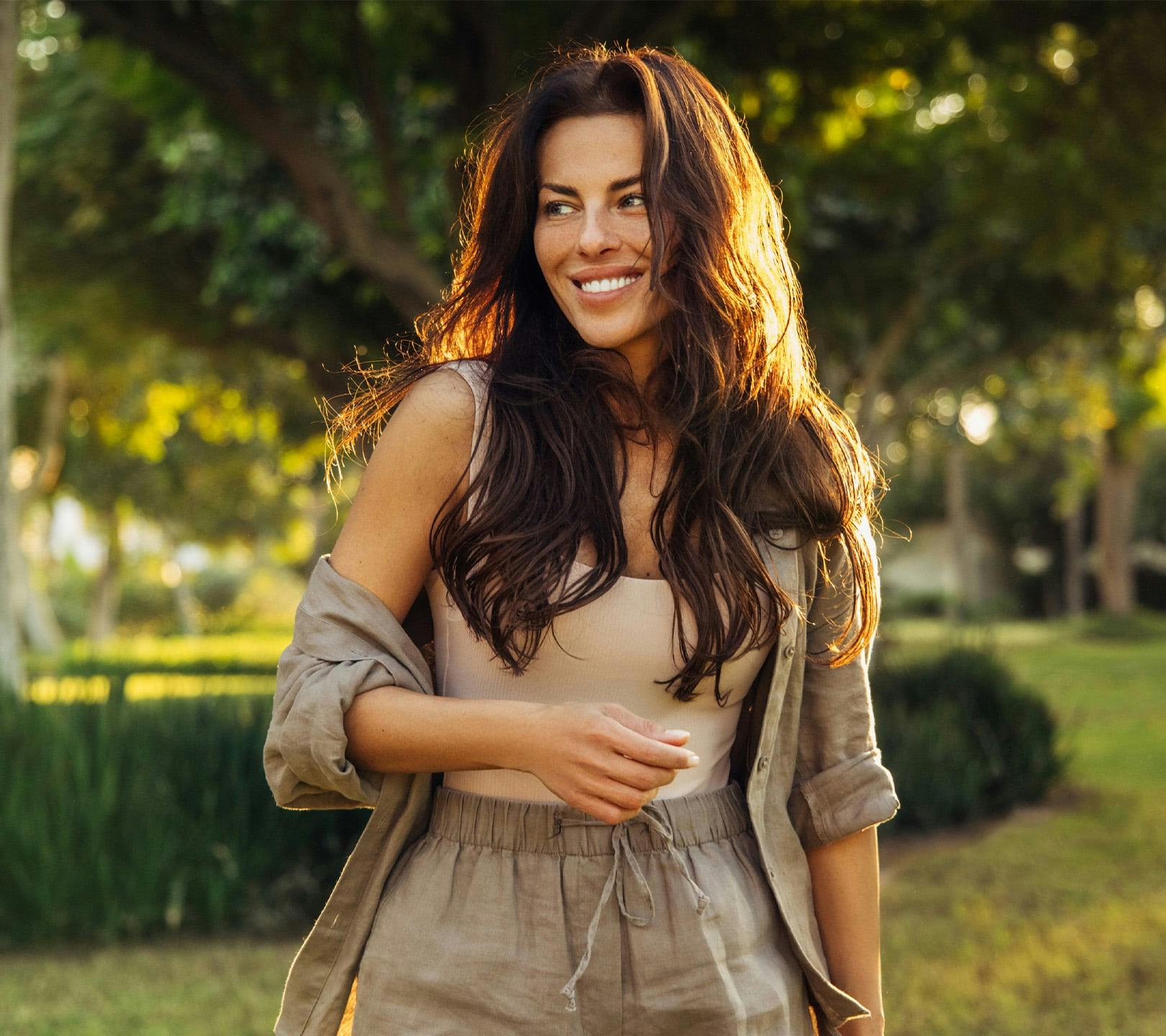 woman outside smiling