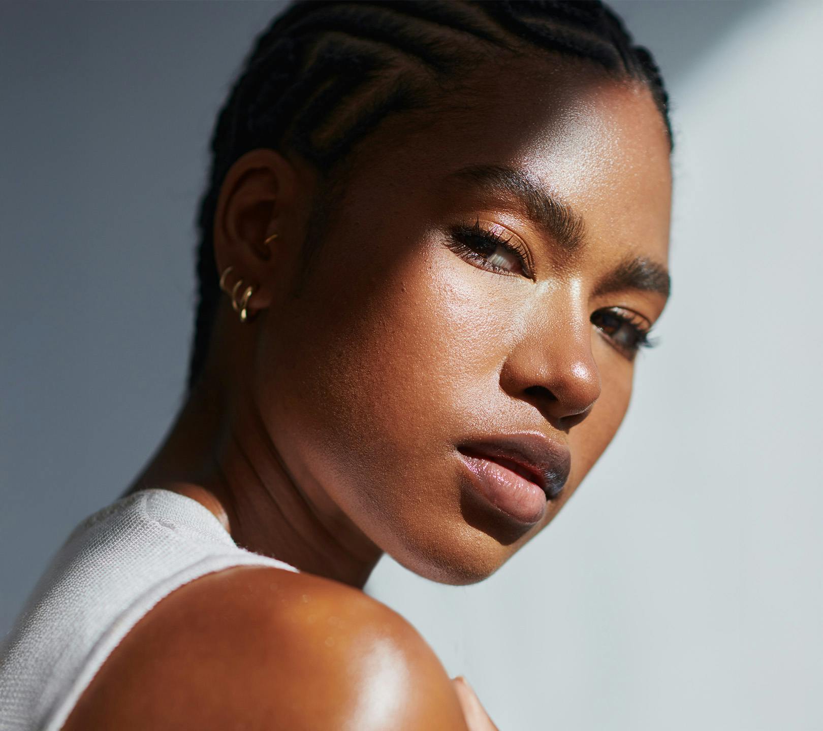 close up of woman in dramatic lighting