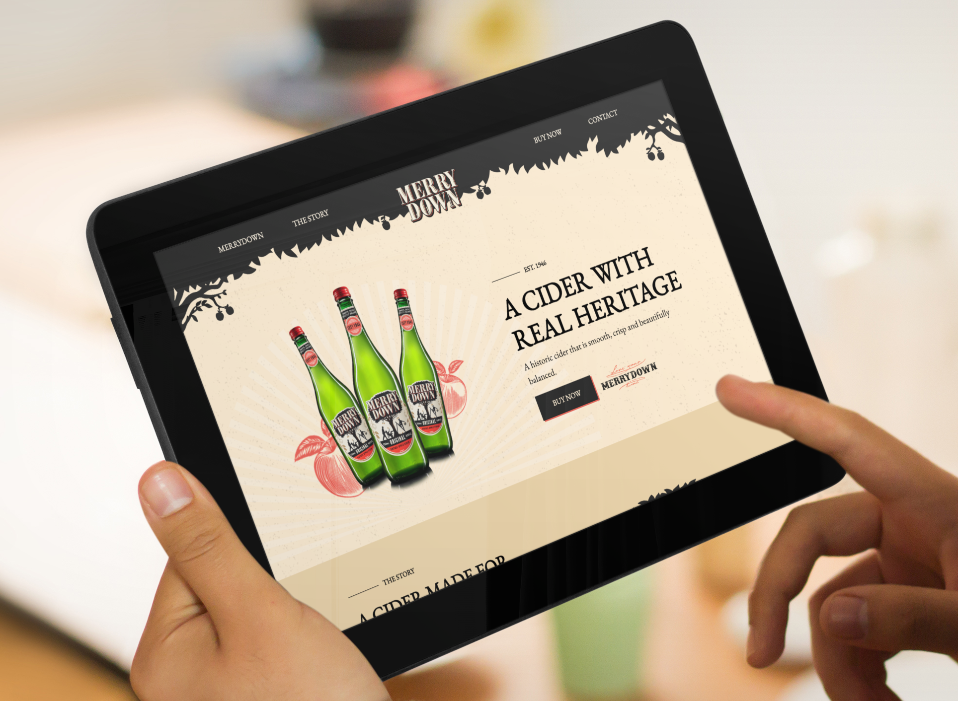 Merrydown website homepage on tablet