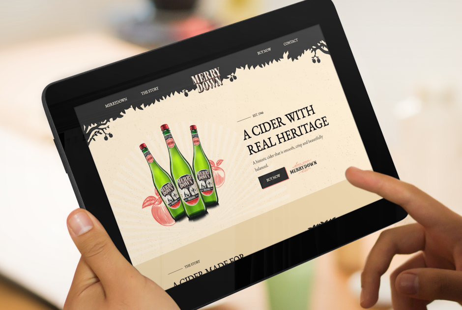 Merrydown website homepage on tablet