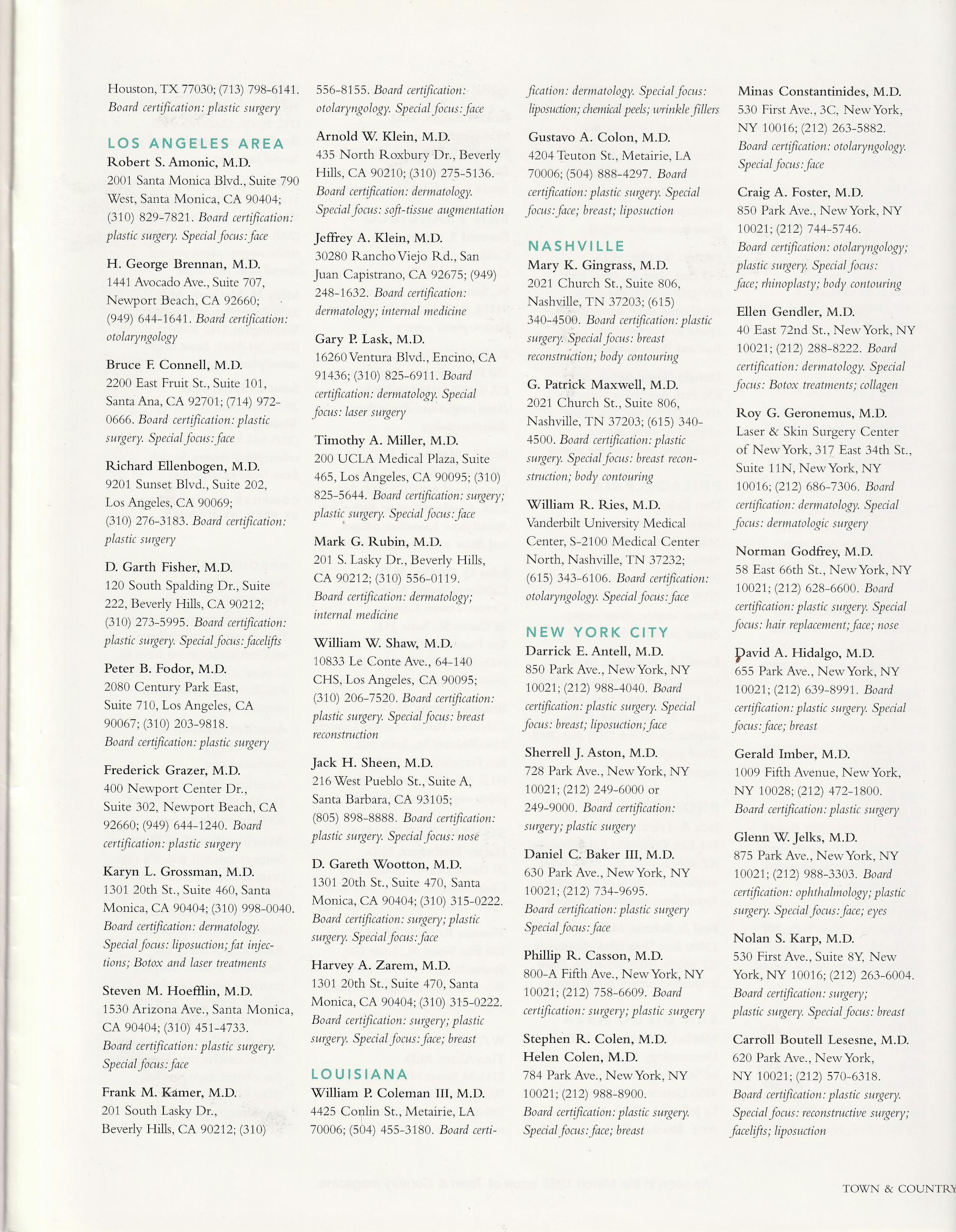 T&C's Directory of Top Cosmetic Surgeons in the US