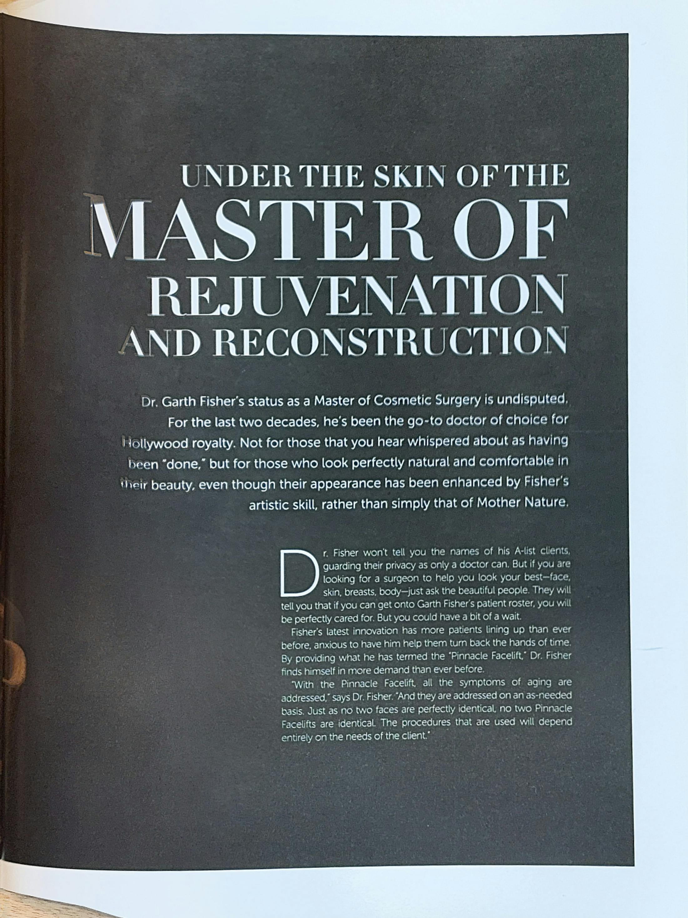 Cover only - Exclusive Interview with Celebrity Plastic Surgeon Garth Fisher