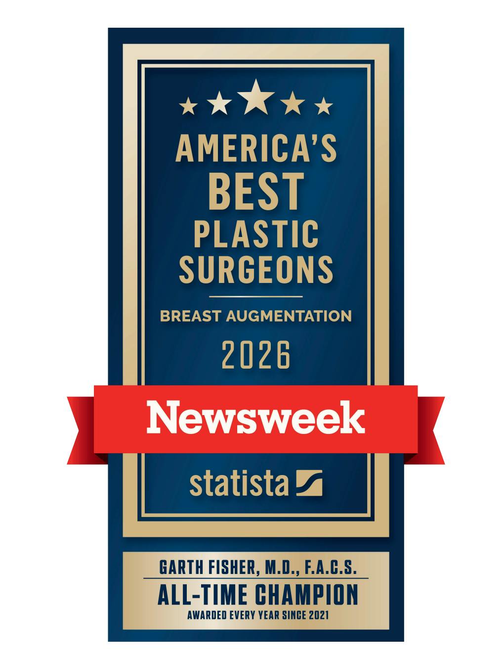 Newsweek America's Best Plastic Surgeons 2026 Breast Augmentation Badge