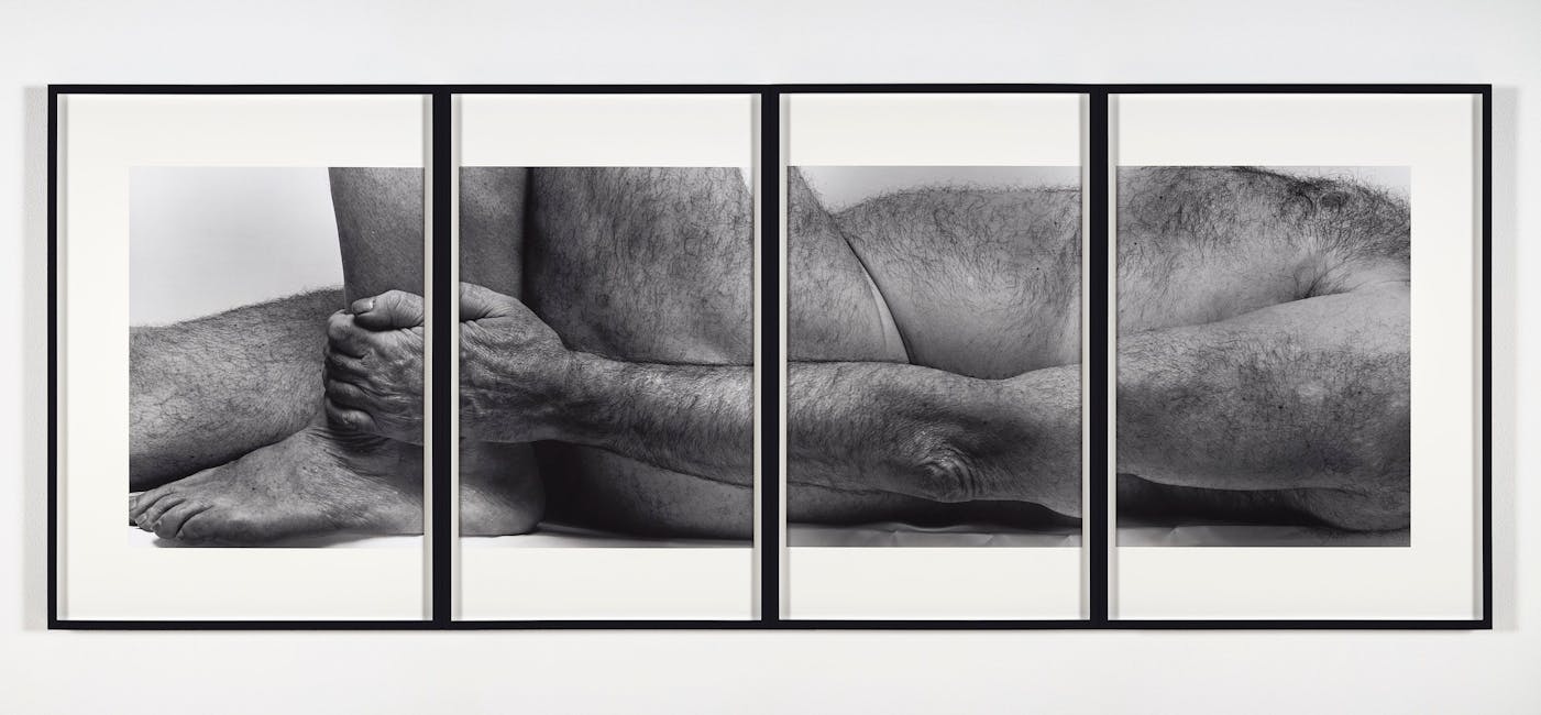John Coplans - Lying Figure, Holding Leg, Four Panels