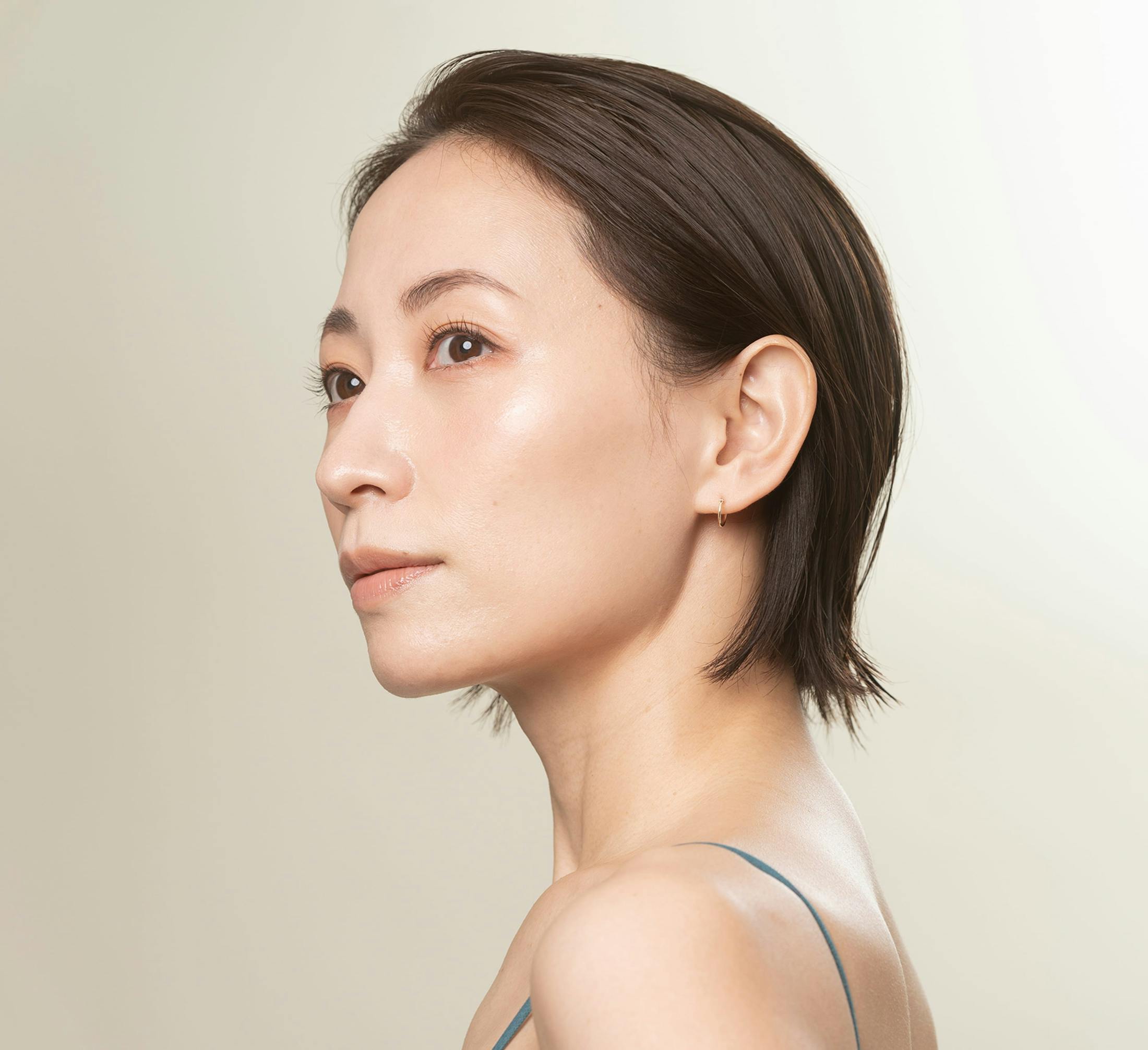 asian woman with short bob's side profile