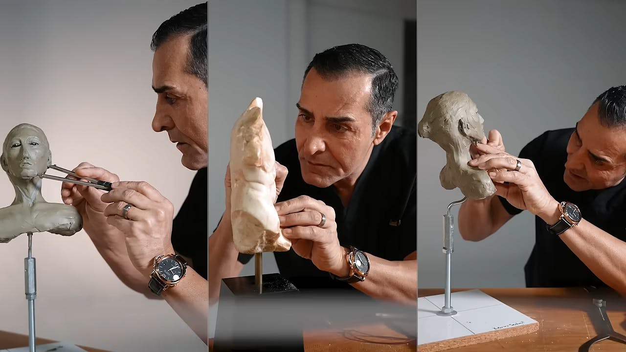 Dr. Kevin Sadati sculpting in 3 different frames