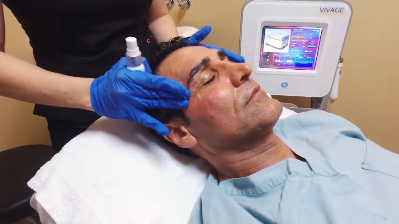Dr. Sadati getting Vivace Microneedling done in Newport Beach office