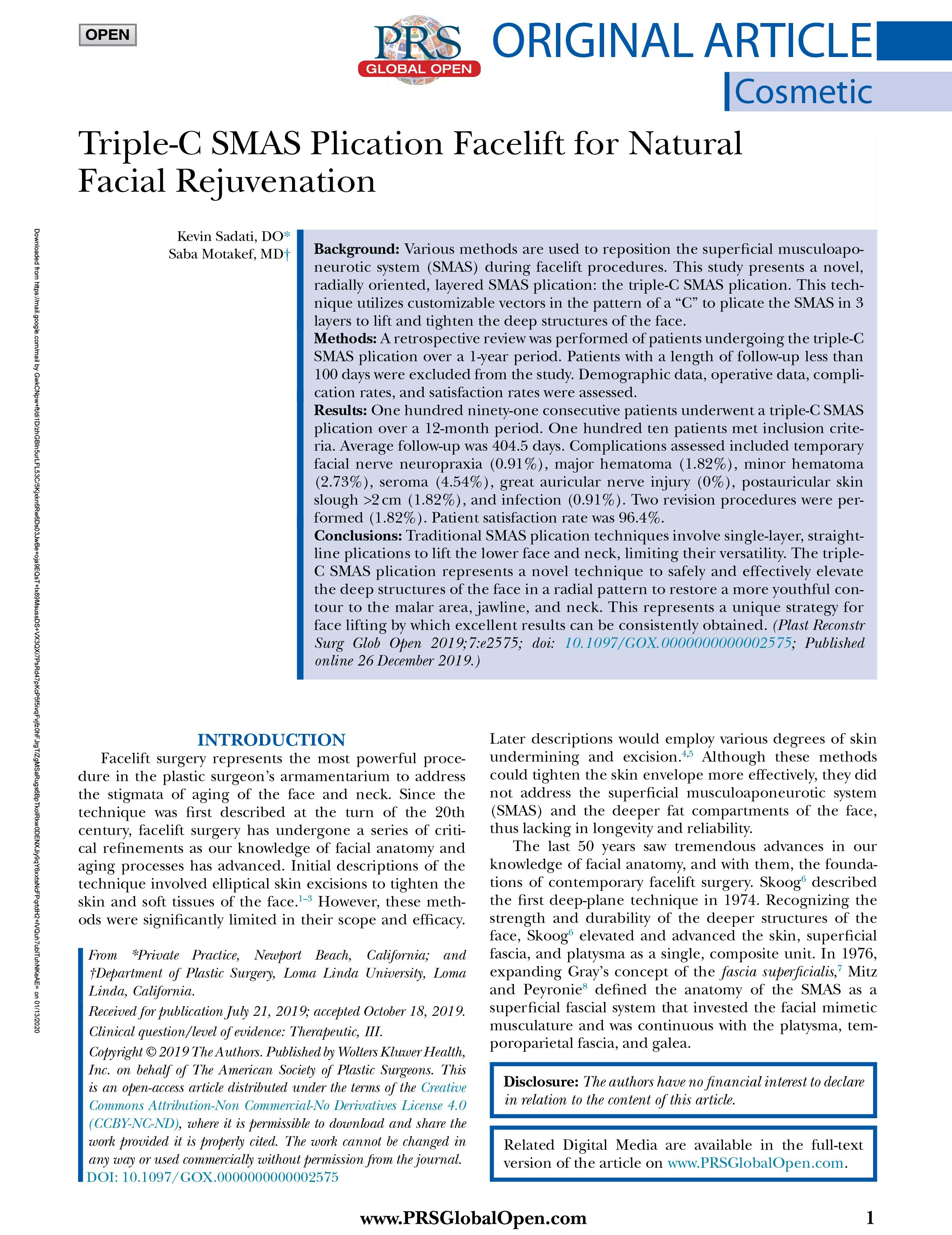 Triple-C SMAS Plication Facelift for Natural Face Rejuvenation