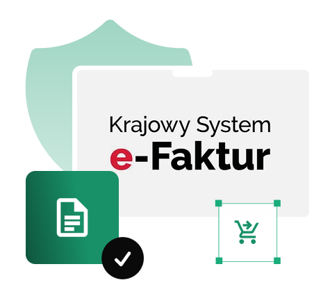 Grafika przedstawiająca Krajowy System e-Faktur (KSeF) – bezpieczną integrację e-Faktur dla sklepu internetowego