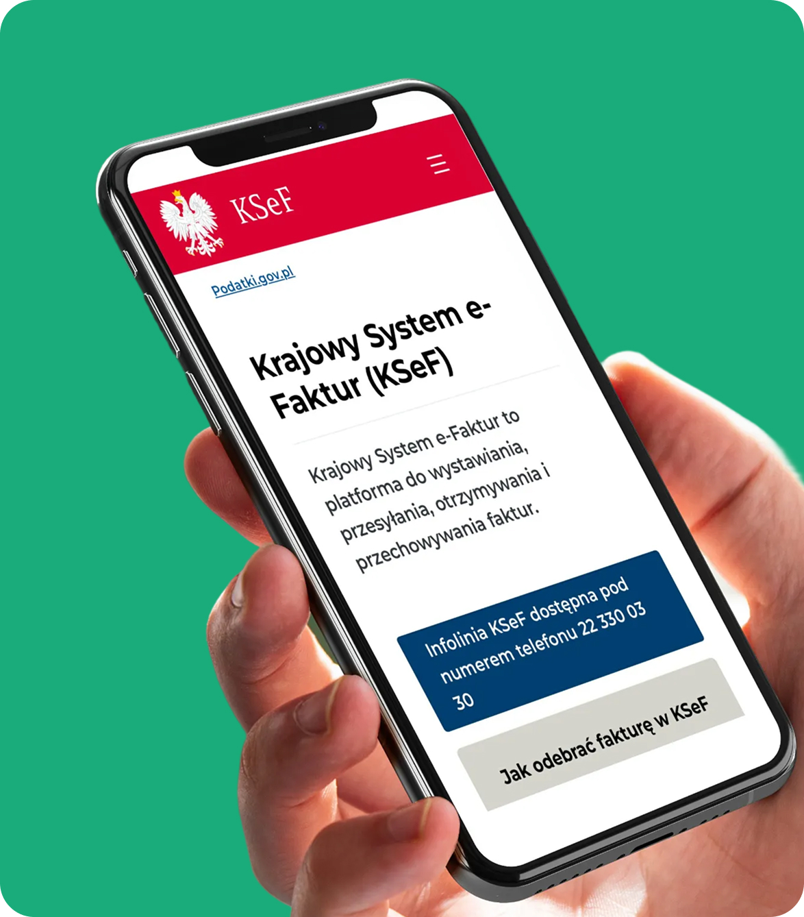 Smartfon z otwartą stroną Krajowego Systemu e-Faktur (KSeF), prezentujący cyfrowe fakturowanie i obsługę e-Faktur online
