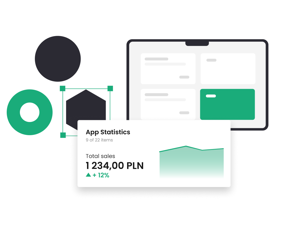 Zdjęcie statystyk aplikacji na tle dashboardu