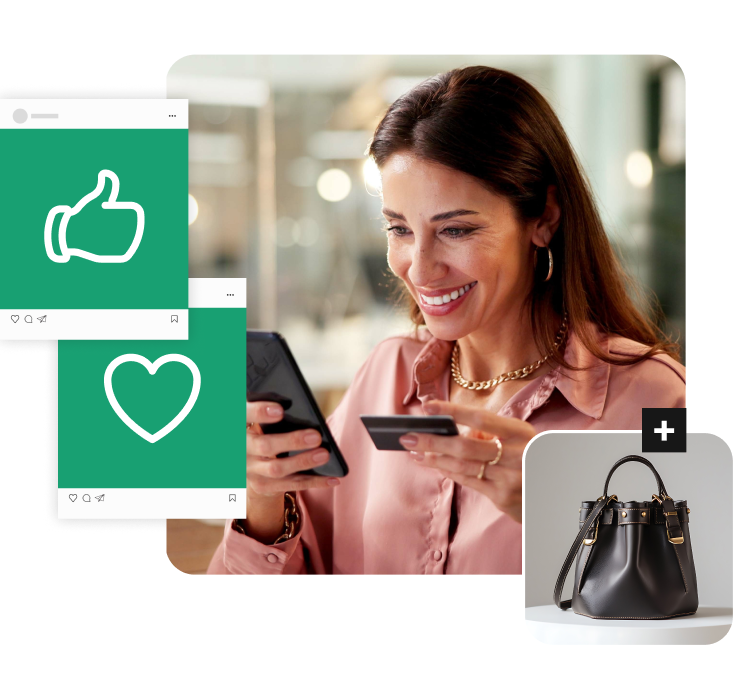 Szablony RWD w IdoSell – responsywne sklepy internetowe Klientka robiąca zakupy na smartfonie – responsywny szablon RWD sklepu internetowego w IdoSell dopasowany do urządzeń mobilnych