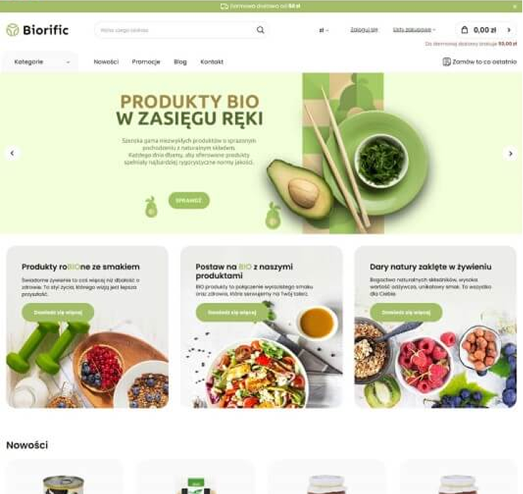 Szablon RWD dla sklepu z produktami bio Responsywny szablon RWD sklepu spożywczego z produktami bio w IdoSell – czytelna struktura i nowoczesny design