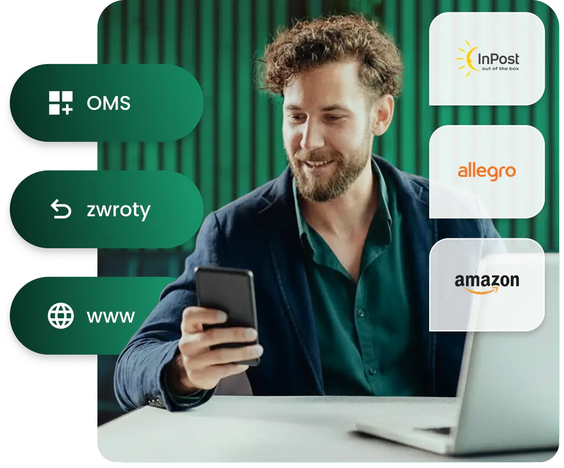 Mężczyzna korzystający z telefonu oraz laptopa