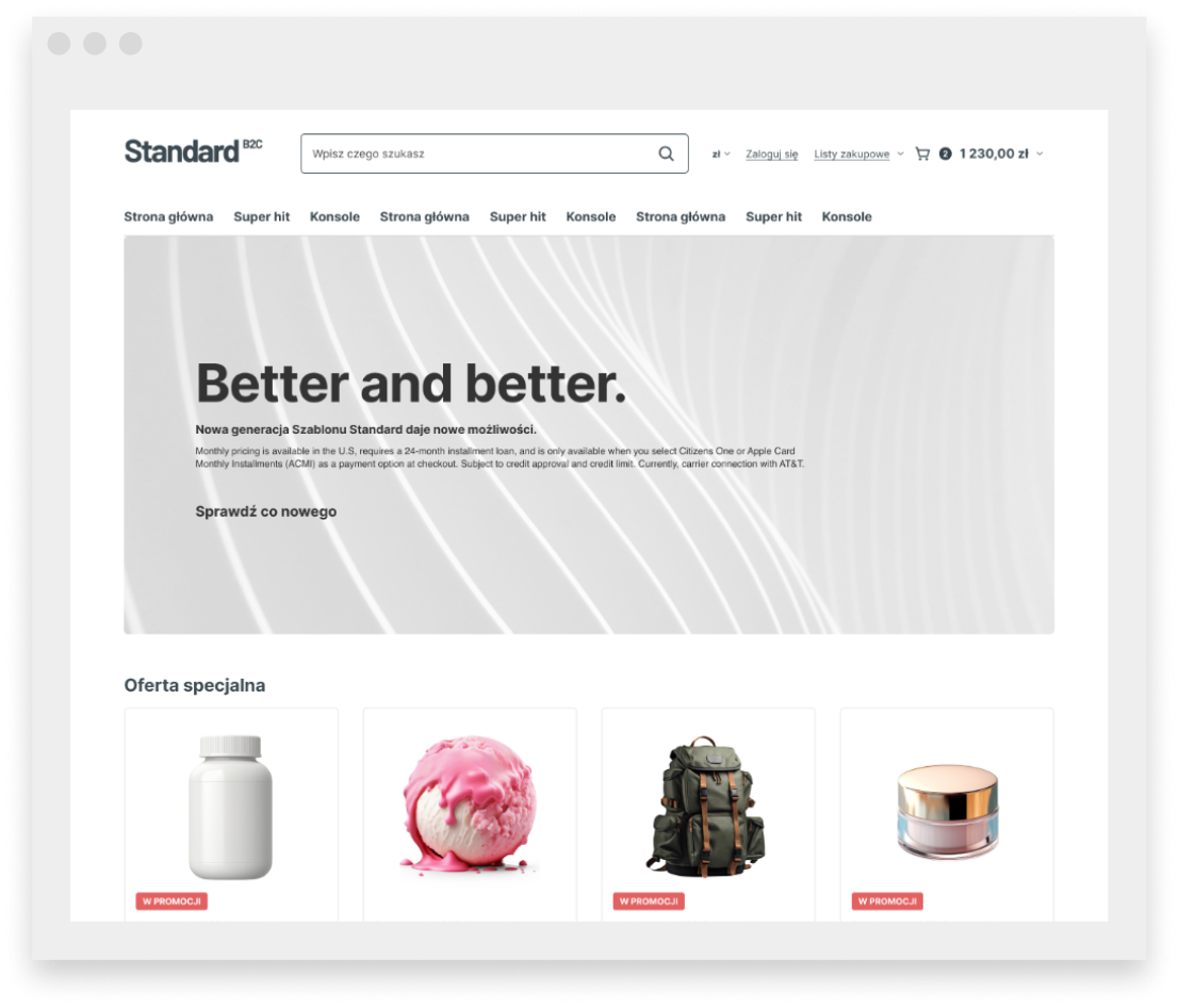 Widok na przykładowy sklep z szablonem Standard w idoSell