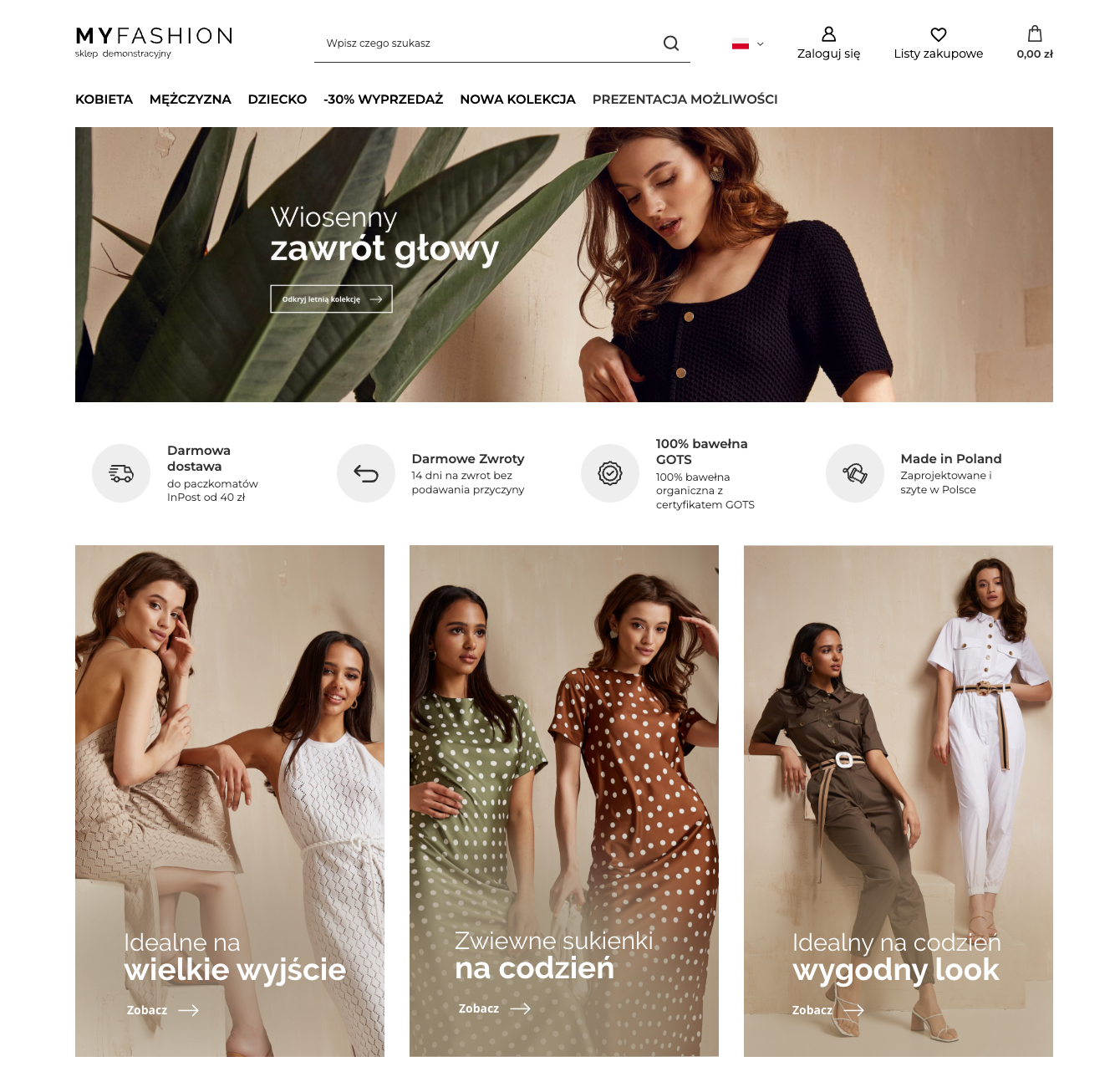 Widok na sklep Myfashion - przykłądowy sklep online na szablonie Standard