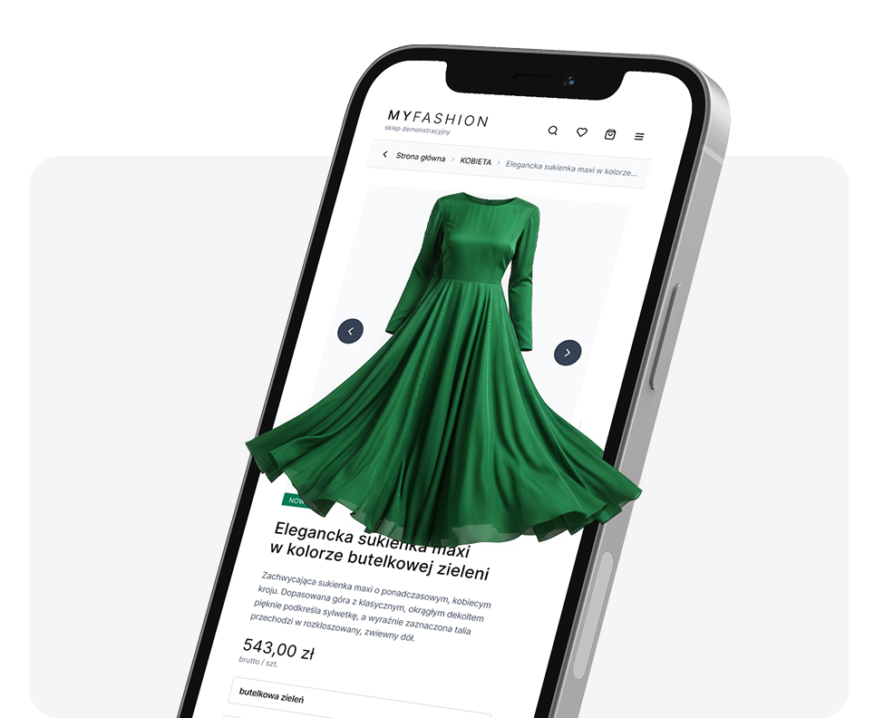Widok na sklep Myfashion na ekranie telefonu