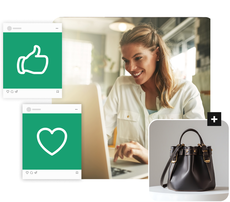 Uśmiechnięta kobieta pisząca opinie w sklepie internetowym