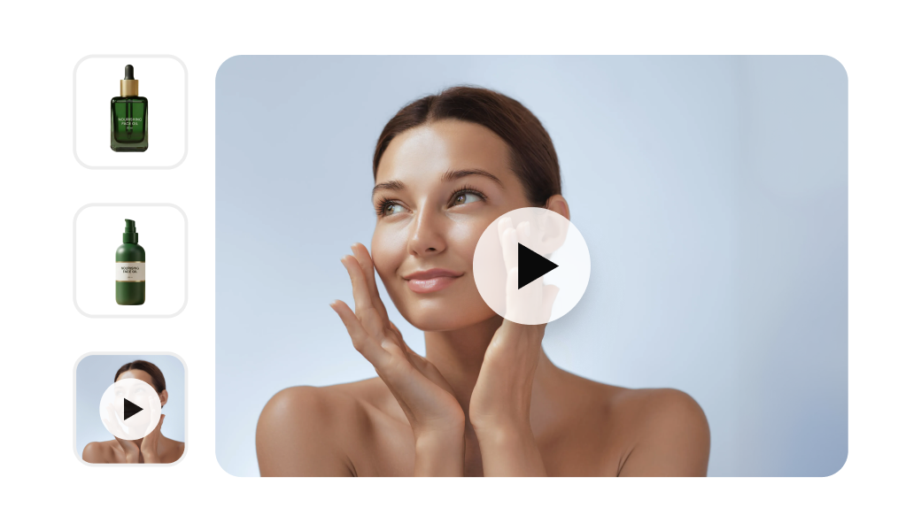Galeria produktu z wideo – prezentacja olejku do twarzy w sklepie beauty na IdoSell Galeria produktowa z miniaturami zdjęć olejku do twarzy i wideo instruktażowym przedstawiającym aplikację kosmetyku na skórę twarzy.