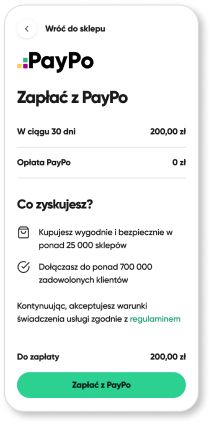 Screen z płatności PayPo