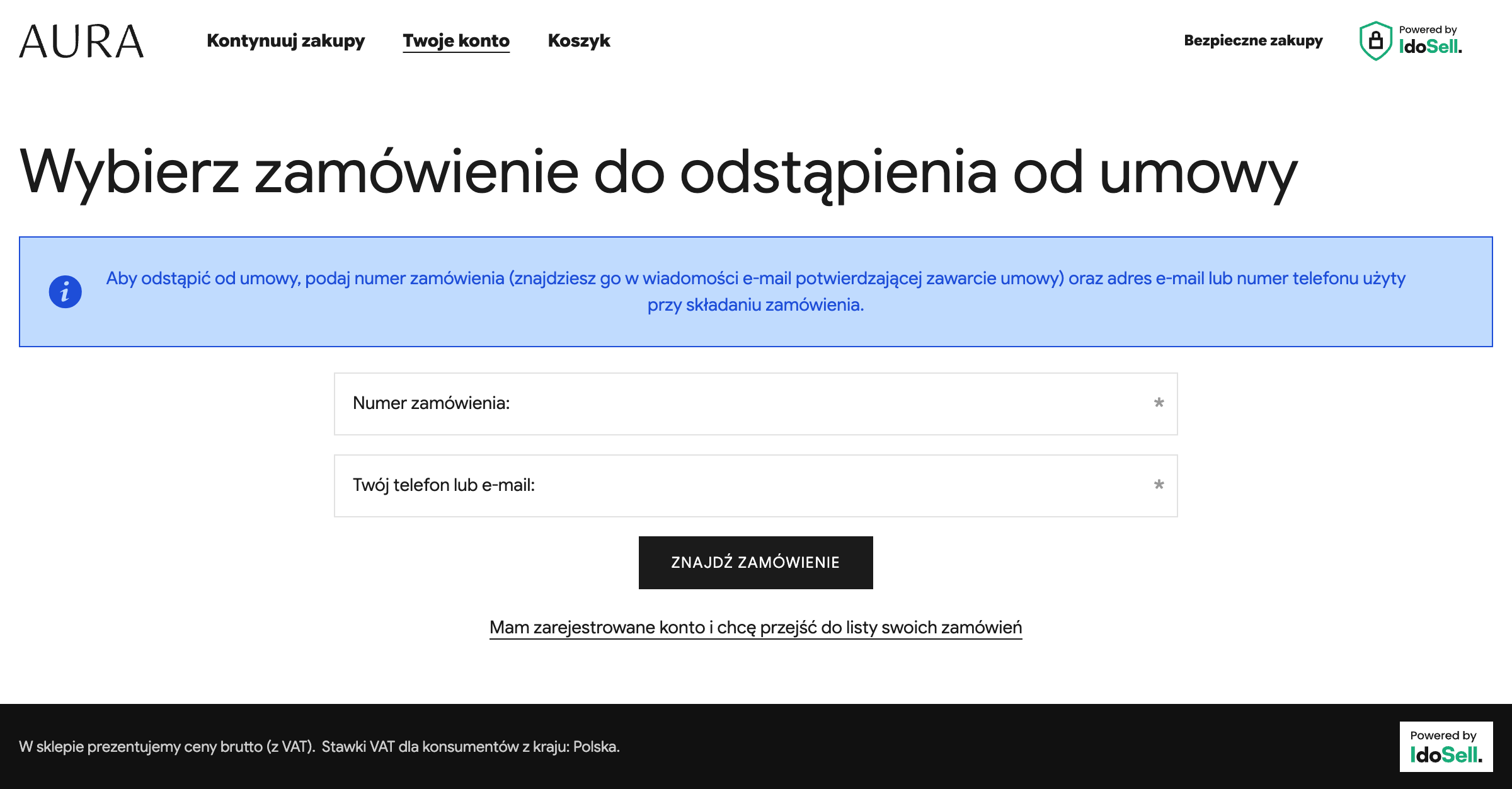 Wybór zamówienia do odstąpienia od umowy Wybór zamówienia do odstąpienia od umowy IdoSell