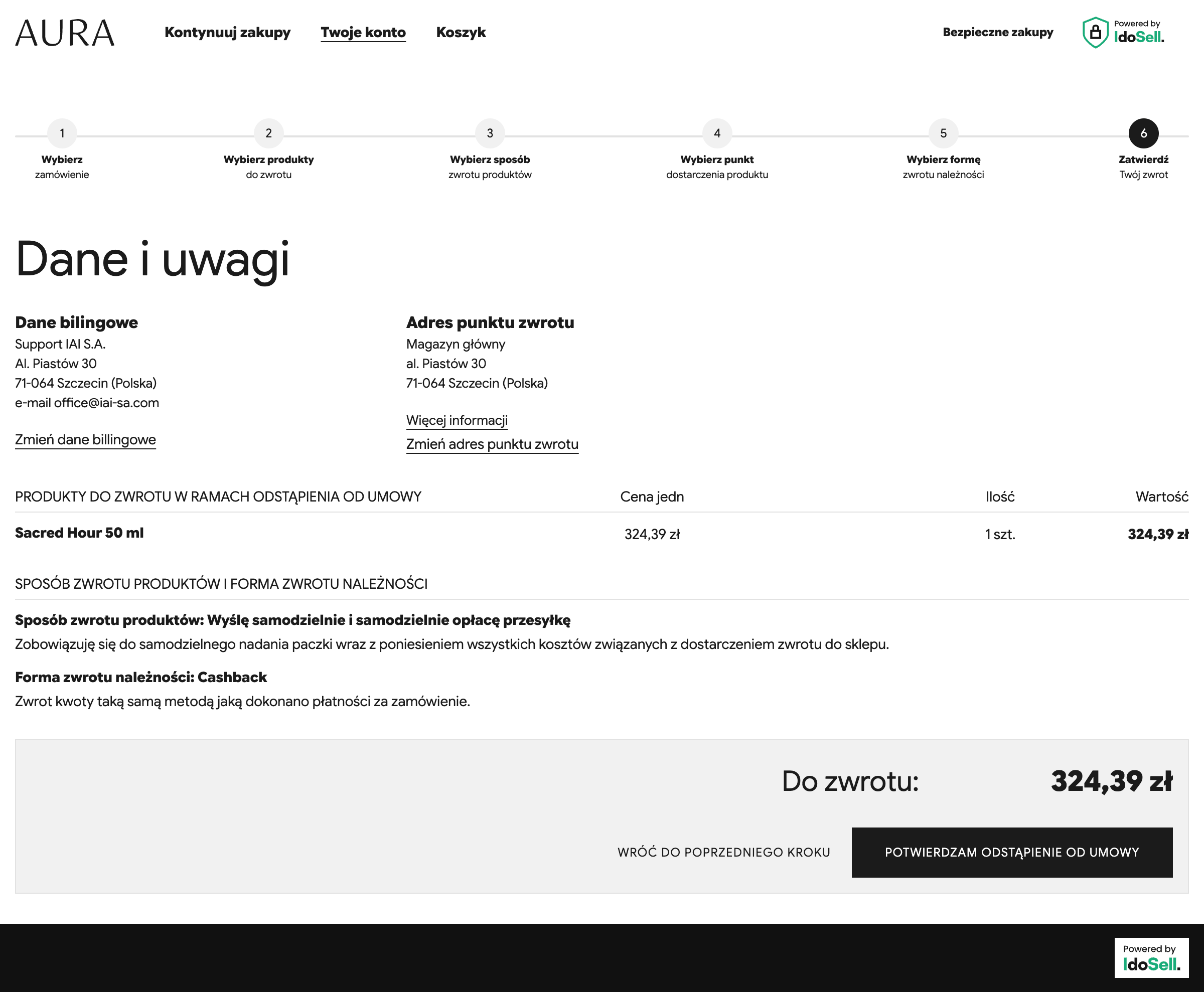 Dane i uwagi Dane i uwagi IdoSell