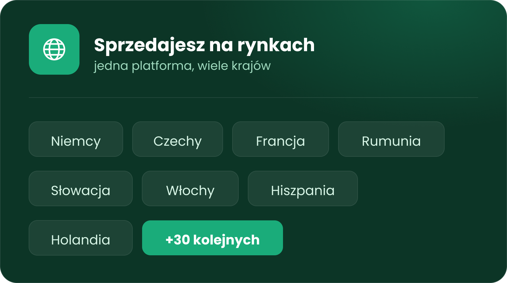 Sprzedaż cross-border na rynkach europejskich Sprzedaż na rynkach zagranicznych - lista rynków na których możesz sprzedawać z IdoSell - Niemcy, Czechy, Francja, Rumunia, Słowacja, Włochy, Hiszpania, Holandia + 30 kolejnych