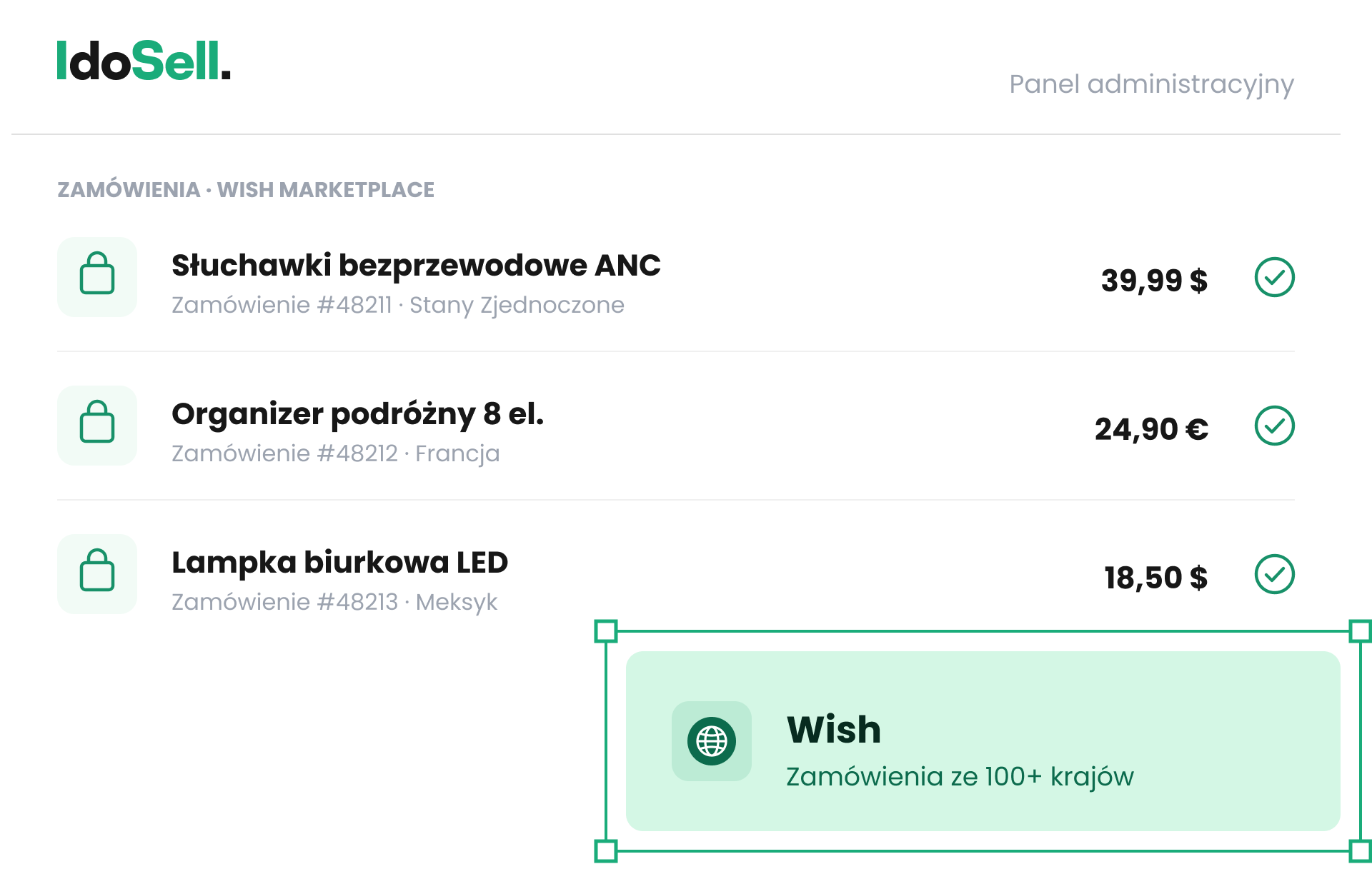 Schemat integracji — zamówienia z marketplace Wish ze 100+ krajów obsługiwane w panelu IdoSell