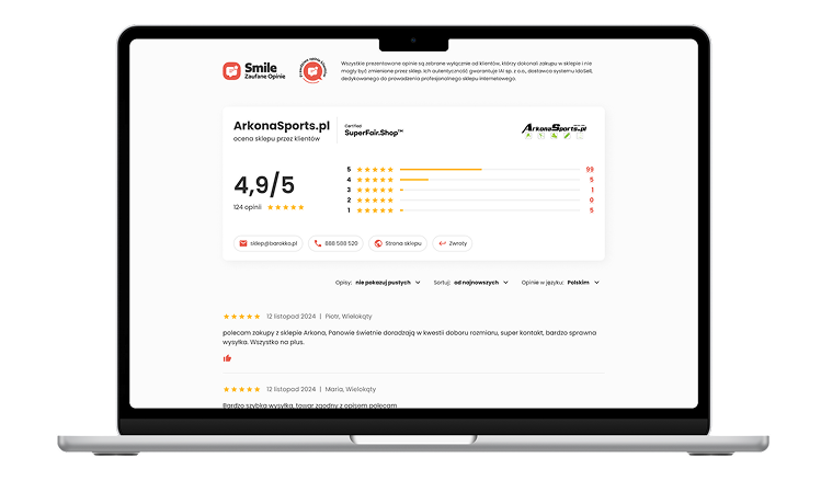 Zaufane Opinie Smile - ocena i recenzje sklepu Serwis Zaufane Opinie Smile na laptopie - ocena sklepu, liczba opinii i recenzje klientów z certyfikatem SuperFair.Shop