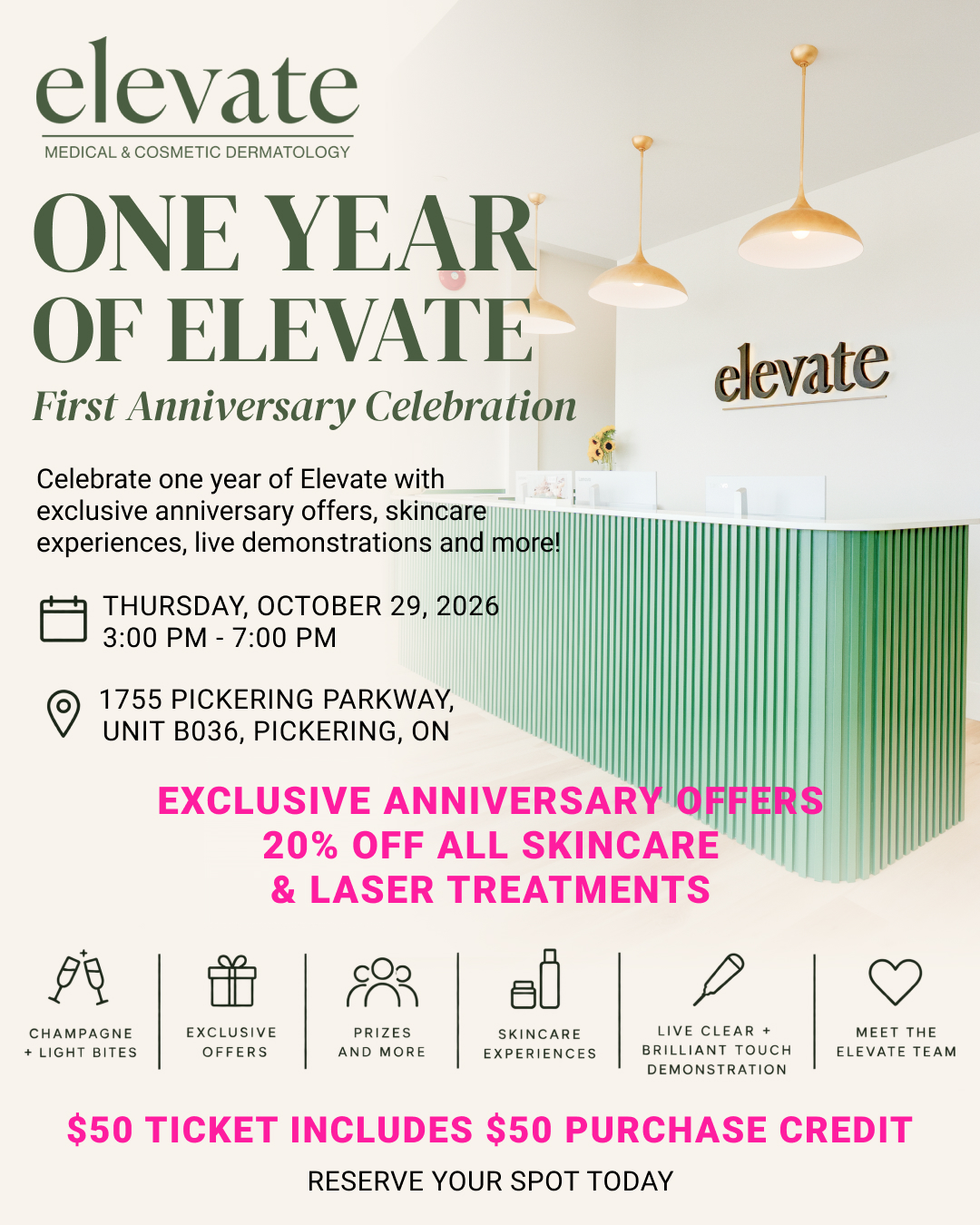 One Year of Elevate first anniversary celebration event invitation.