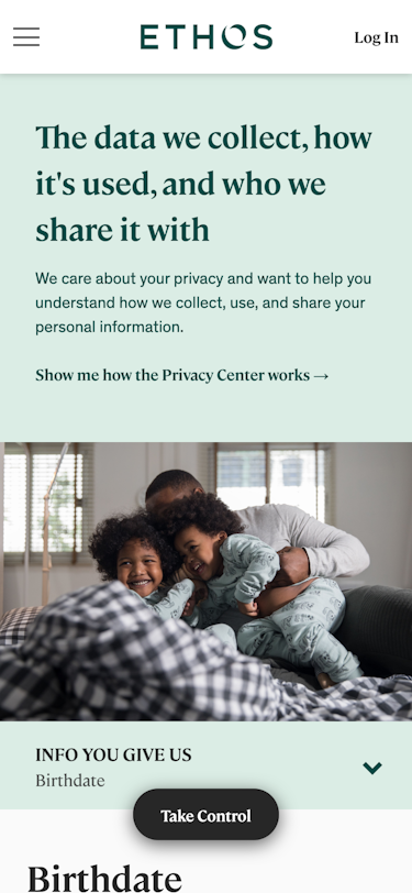 Privacy Center for Ethos, at https://ethos.trsnd.co