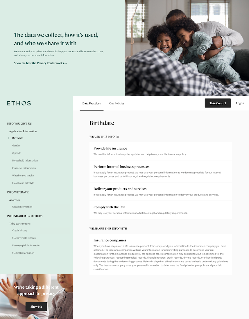 Privacy Center for Ethos, at https://ethos.trsnd.co