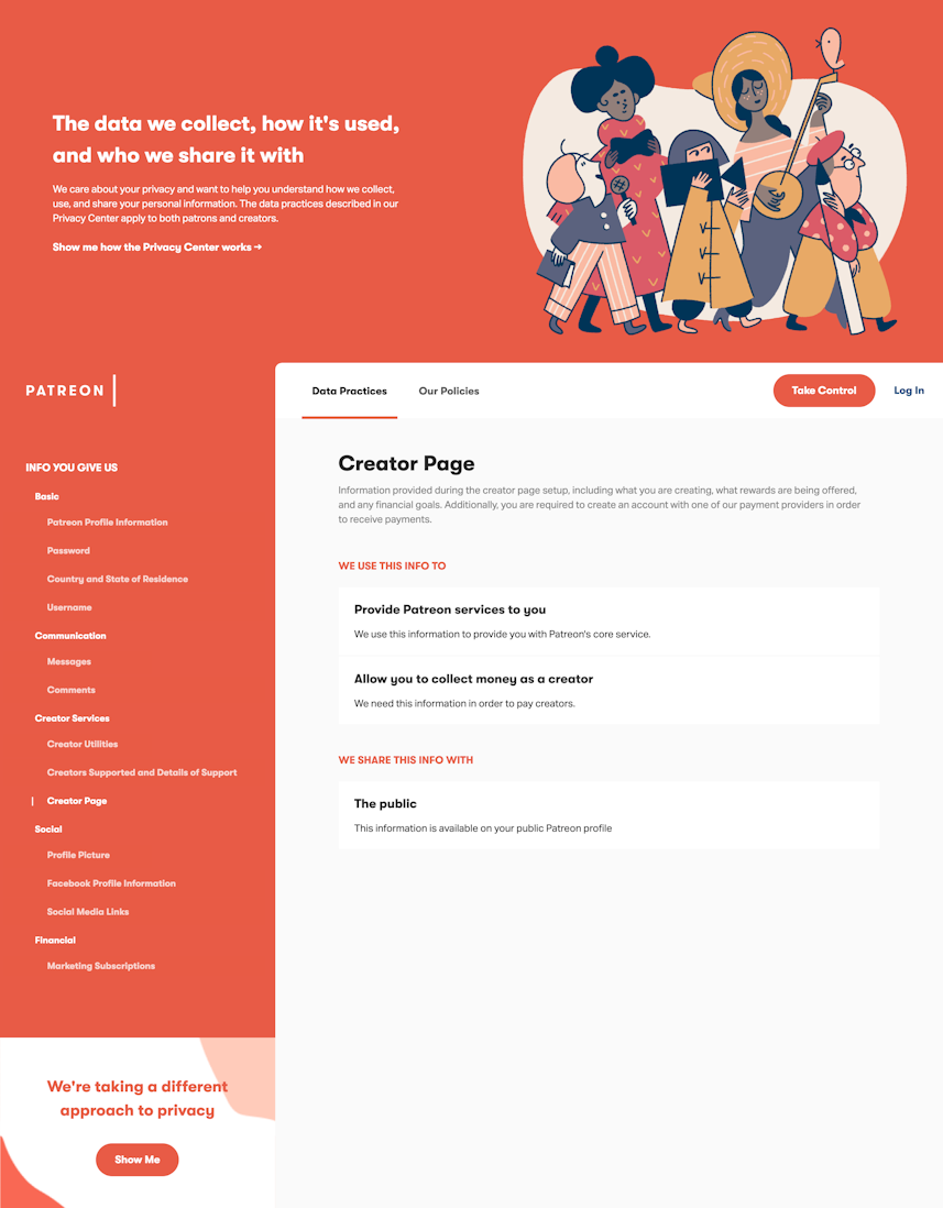 Privacy Center for Patreon, at https://privacy.patreon.com/#creator-page