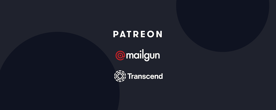 Patreon, Mailgun, Transcend logos