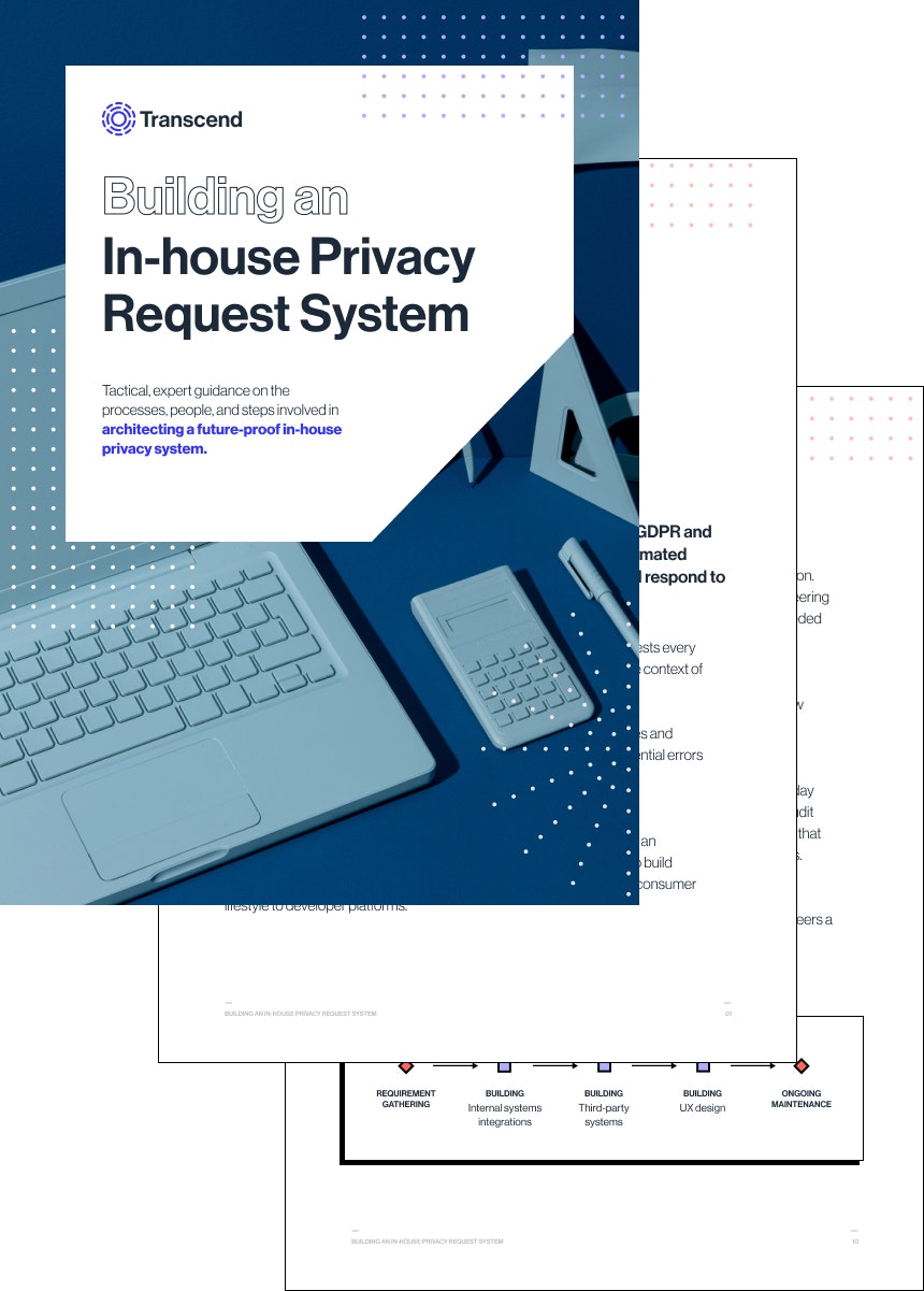 A mock of three pages of a PDF guide on building a privacy system.