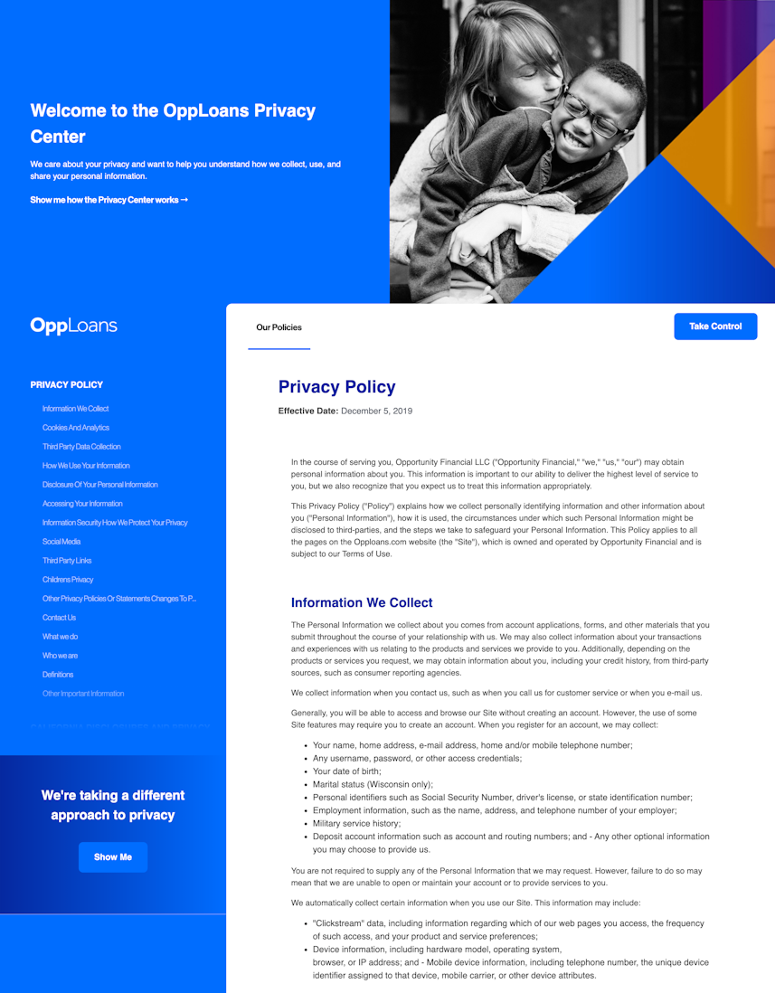 Privacy Center for OppLoans, at https://privacy.opploans.com