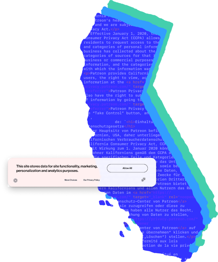An outline of California and consent banner UI