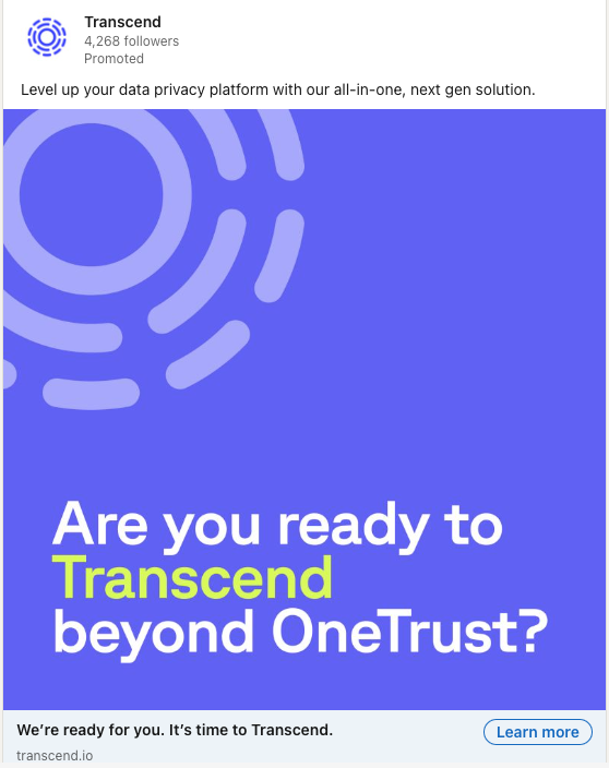 Photo of Transcend's ad on Linkedin